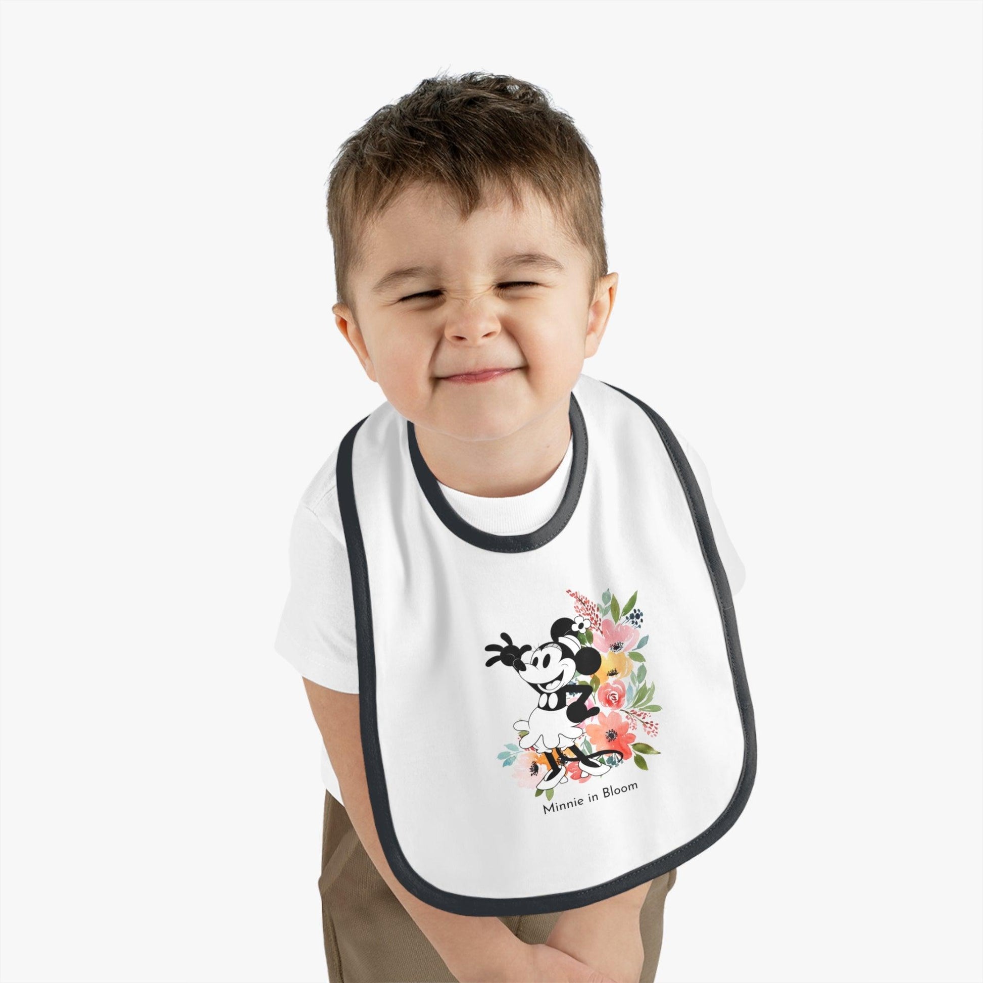 Minnie in Bloom - Mealtime Beauty! 🚢✨ Baby Contrast Trim Jersey Bib - Whippie's