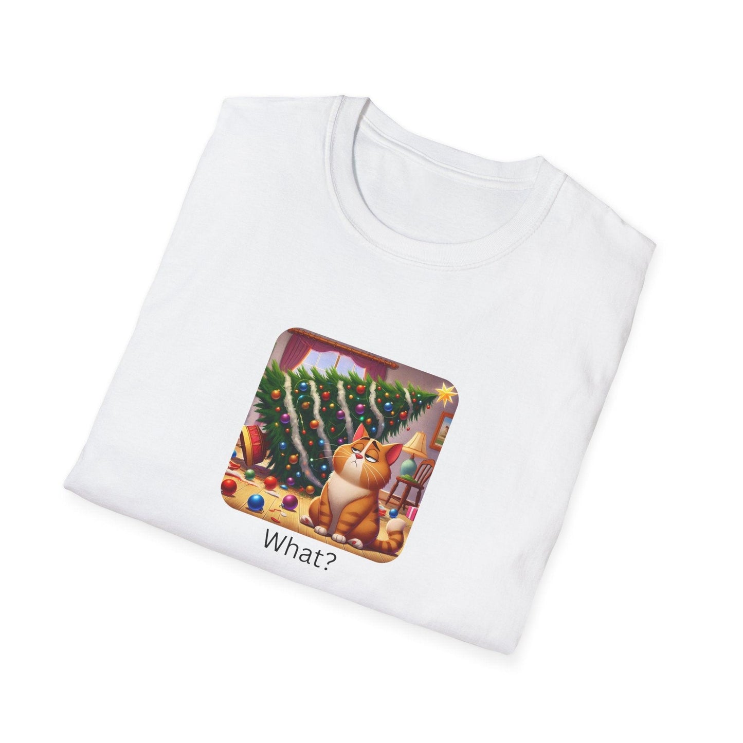 What? 🙀🎄 Feline Holiday Mischief! 😼🎁 - Unisex Softstyle T-shirt - Whippie's