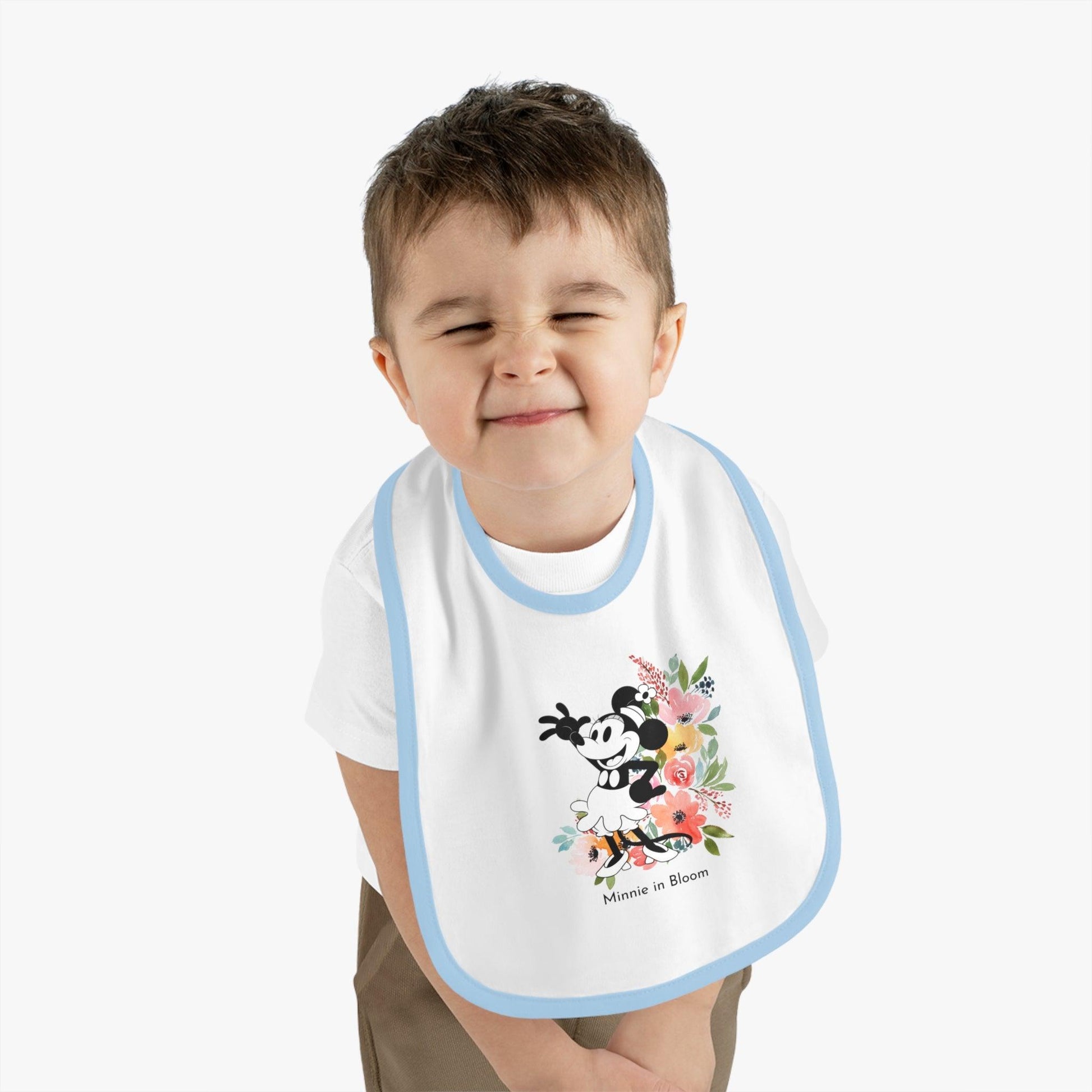 Minnie in Bloom - Mealtime Beauty! 🚢✨ Baby Contrast Trim Jersey Bib - Whippie's