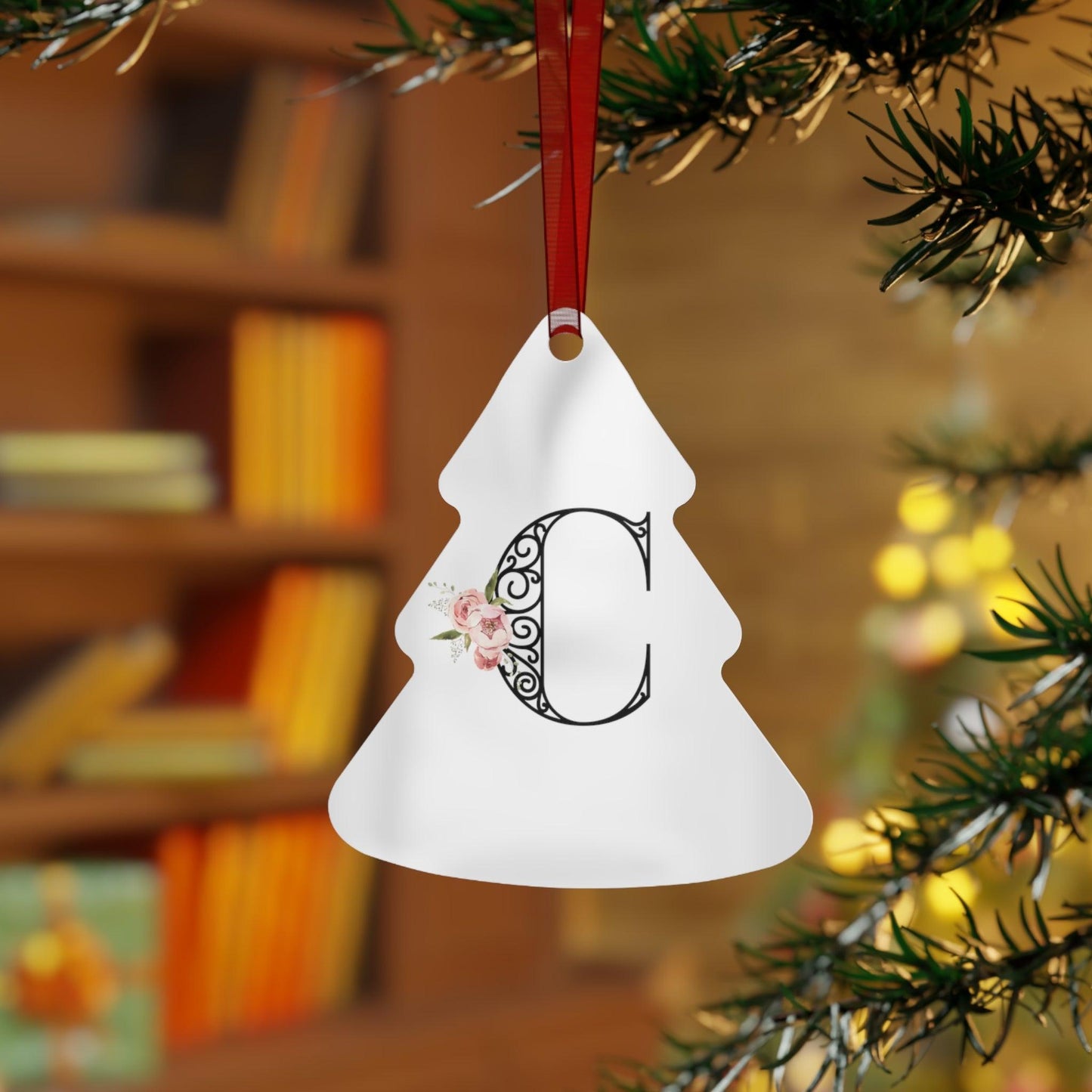 Floral Letters: Letter C - Metal Christmas Ornament - Whippie's
