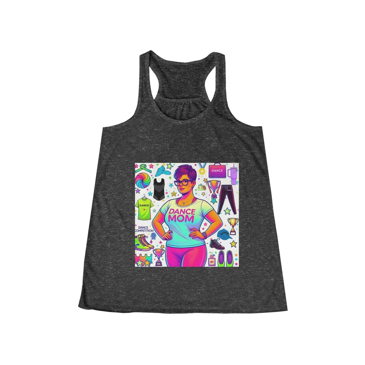 Dance Mom: "You've Got This" - Brunette with Glasses Mom - Short Hair - Boy Dancer - Women's Flowy Racerback Tank - Whippie's