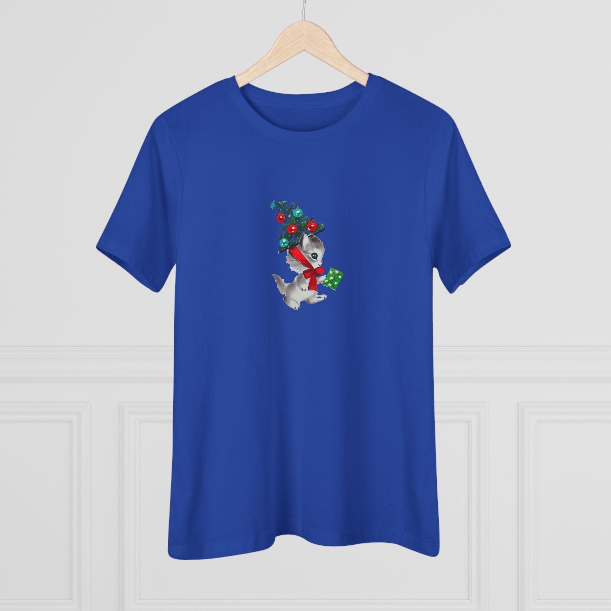 Retro Kittie with Tinsel Christmas Tree Hat - Women's Tee - Whippie's