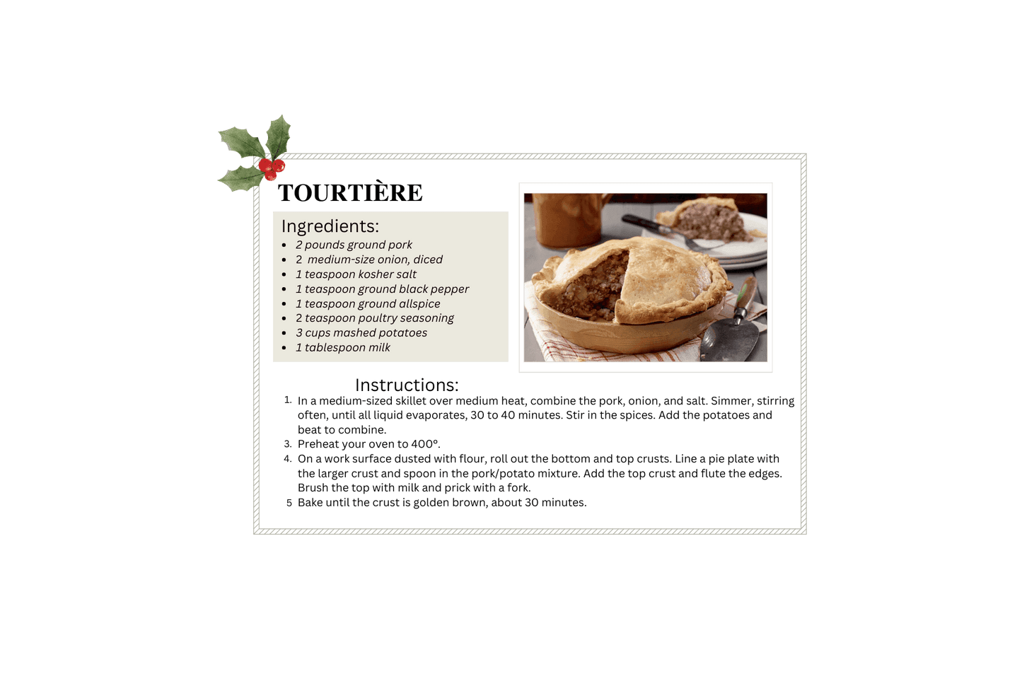 Tourtière Recipe Card - Unisex T-Shirt - French Canadian Christmas Traditions! 🎄 - Whippie's
