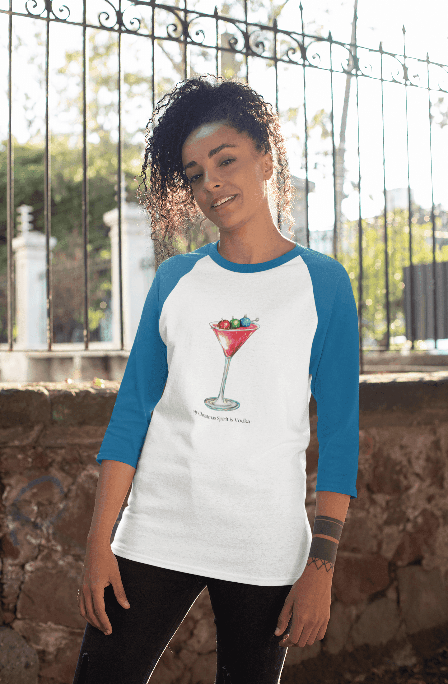 My Christmas Spirit is Vodka 🍸🎄 - Unisex 3/4 Sleeve T-shirt - Whippie's