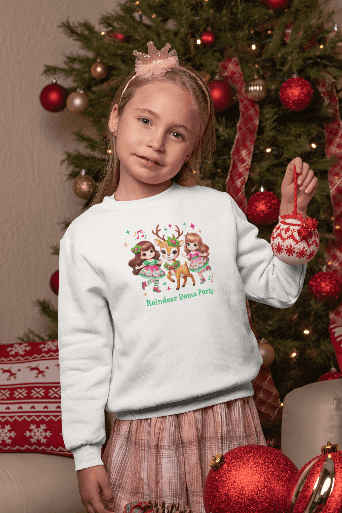 🦌 Reindeer Dance Party 👧 Youth Crewneck Sweatshirt 🎄 - Whippie's