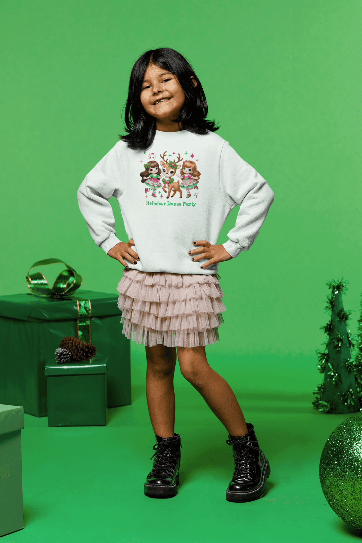 🦌 Reindeer Dance Party 👧 Youth Crewneck Sweatshirt 🎄 - Whippie's