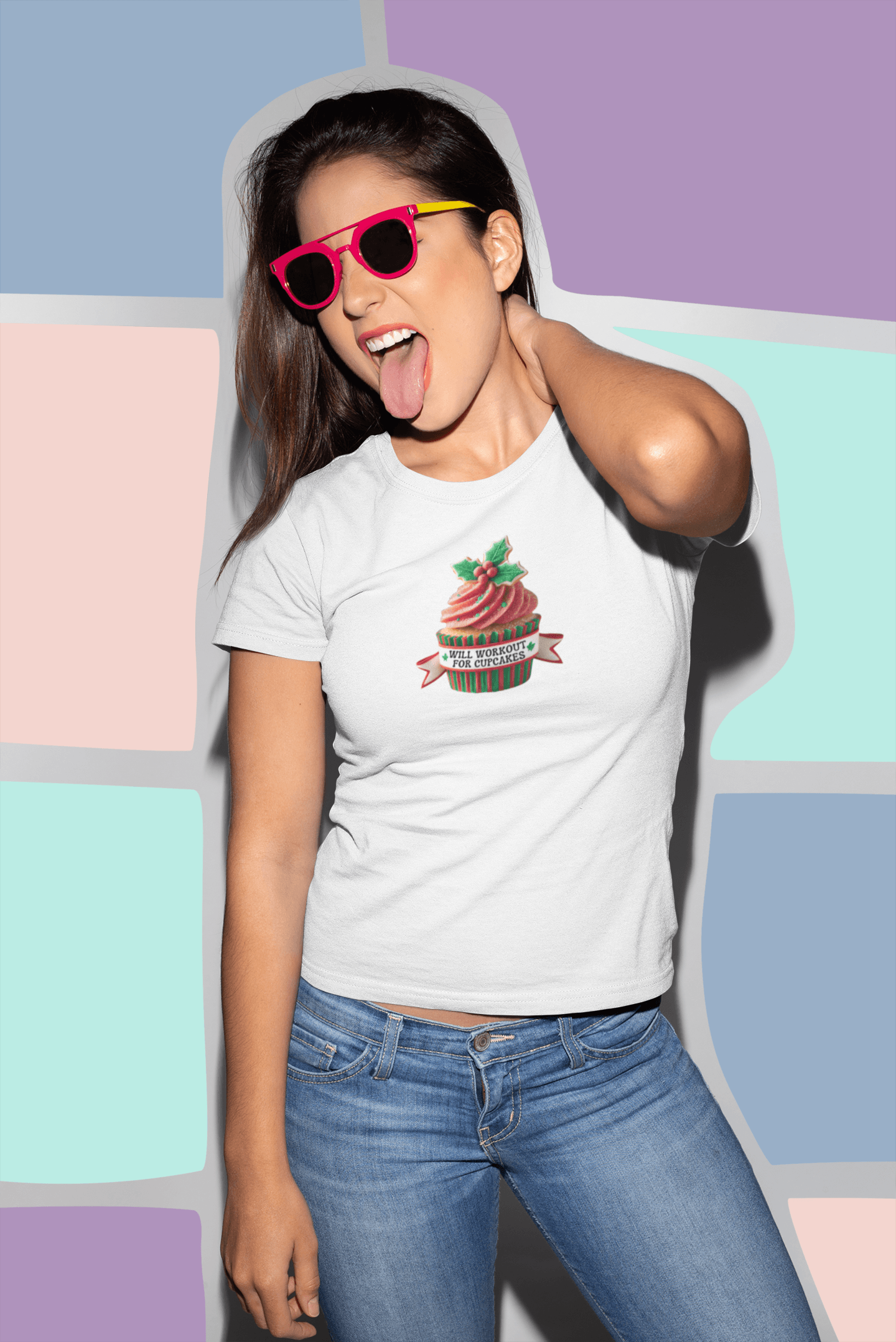 Will Workout for Cupcakes - Christmas Edition - Fuel Your Fitness! 🧁💪🎄 - Women's Softstyle Tee - Whippie's