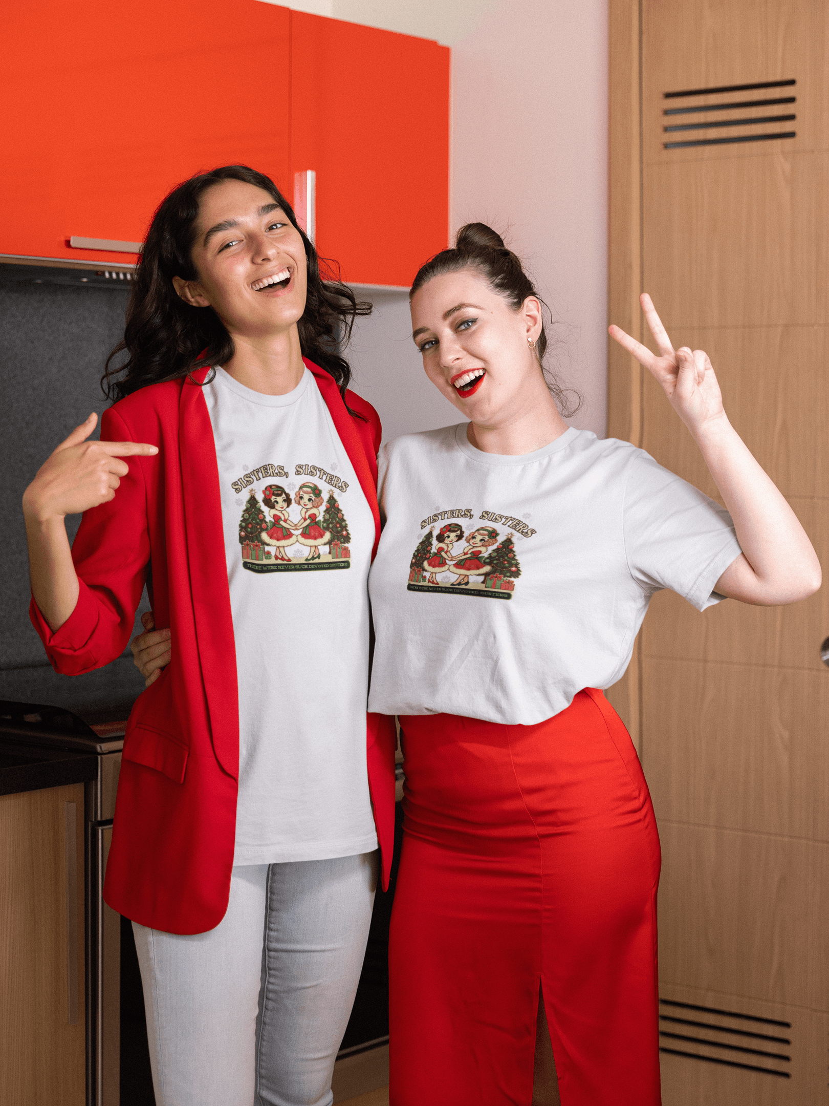 Sisters, Sisters (Blonde & Brunette Sisters) There Were Never Such Devoted Sisters! 👭🏻🤝👭🏼🎄 - Women's Softstyle Tee - Whippie's