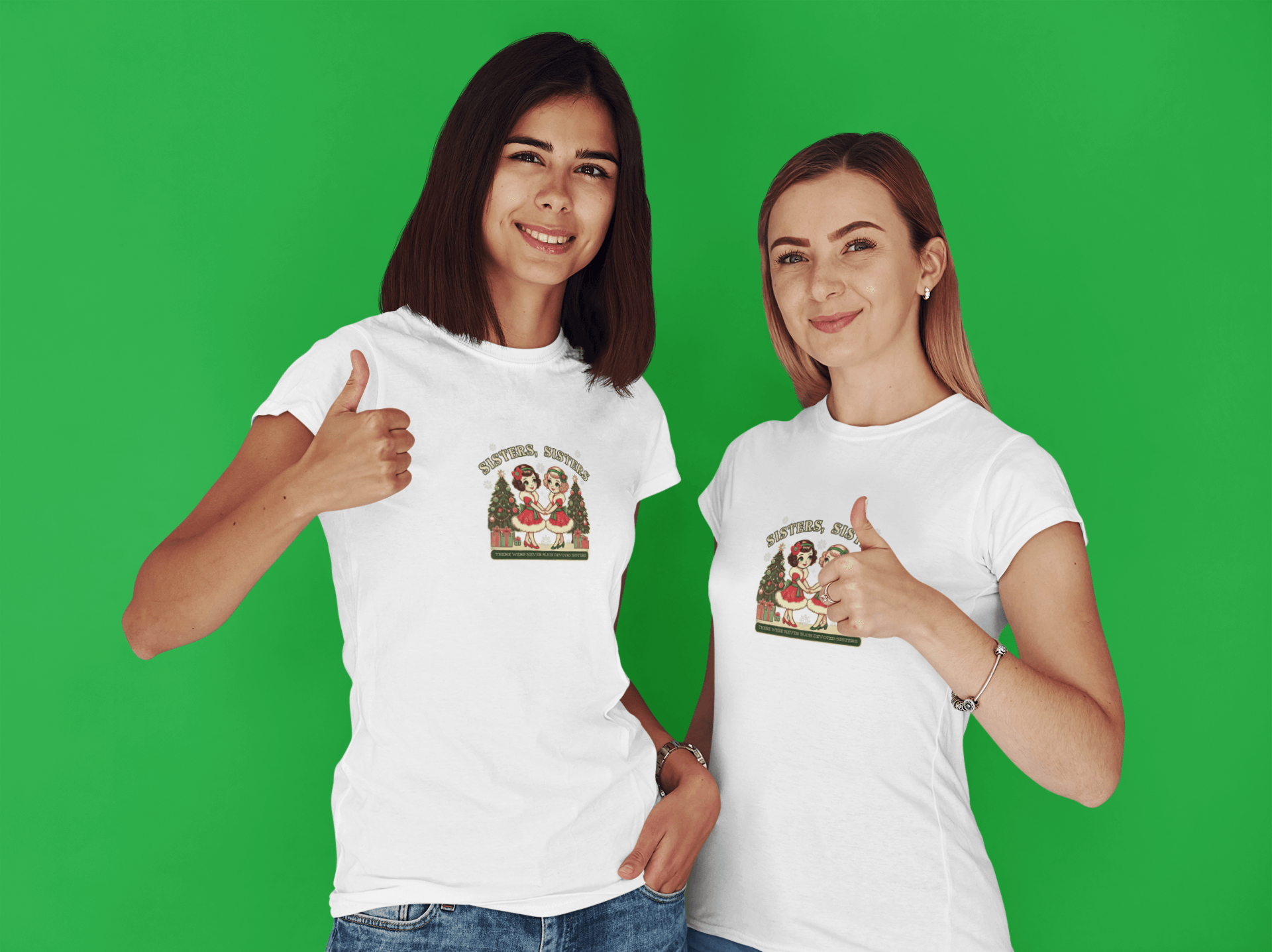 Sisters, Sisters (Blonde & Brunette Sisters) There Were Never Such Devoted Sisters! 👭🏻🤝👭🏼🎄 - Women's Softstyle Tee - Whippie's