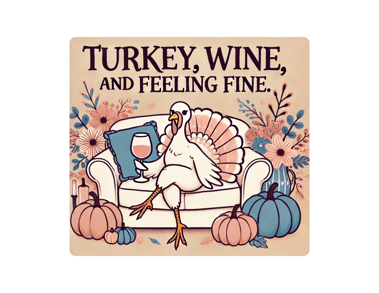 Turkey, Wine, Feeling Fine - Cheers to Thanksgiving! 🦃🍷 - Women's Softstyle Tee - Whippie's