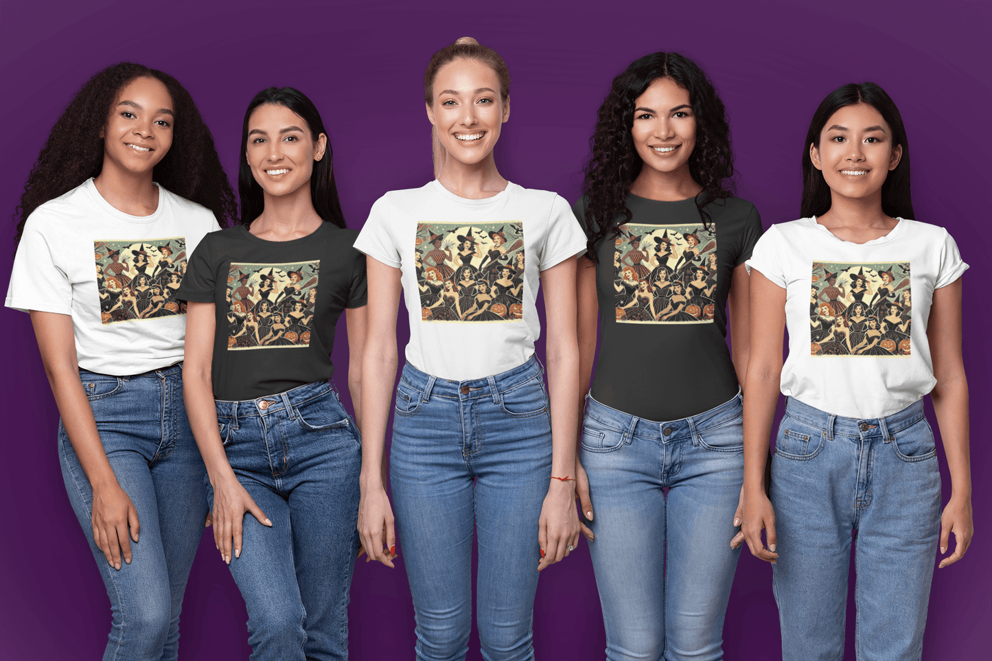Charmed & Chic: Retro Witches Coven Women's Favorite Tee - Spellbinding Style! 🧙♀️✨ - Whippie's