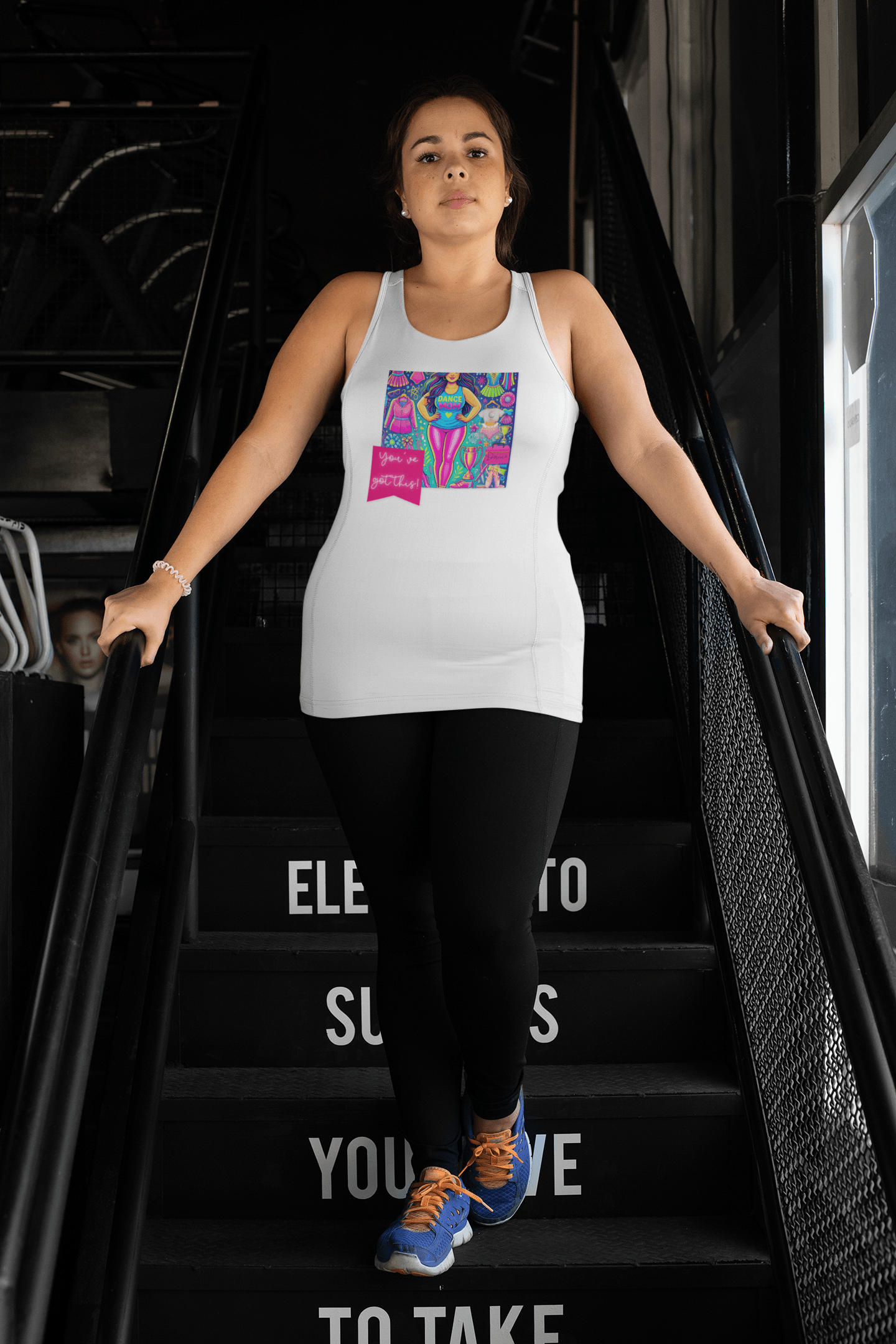 Dance Mom: You've Got This - Brunette Curvy Mom Flowy Racerback Tank - Whippie's
