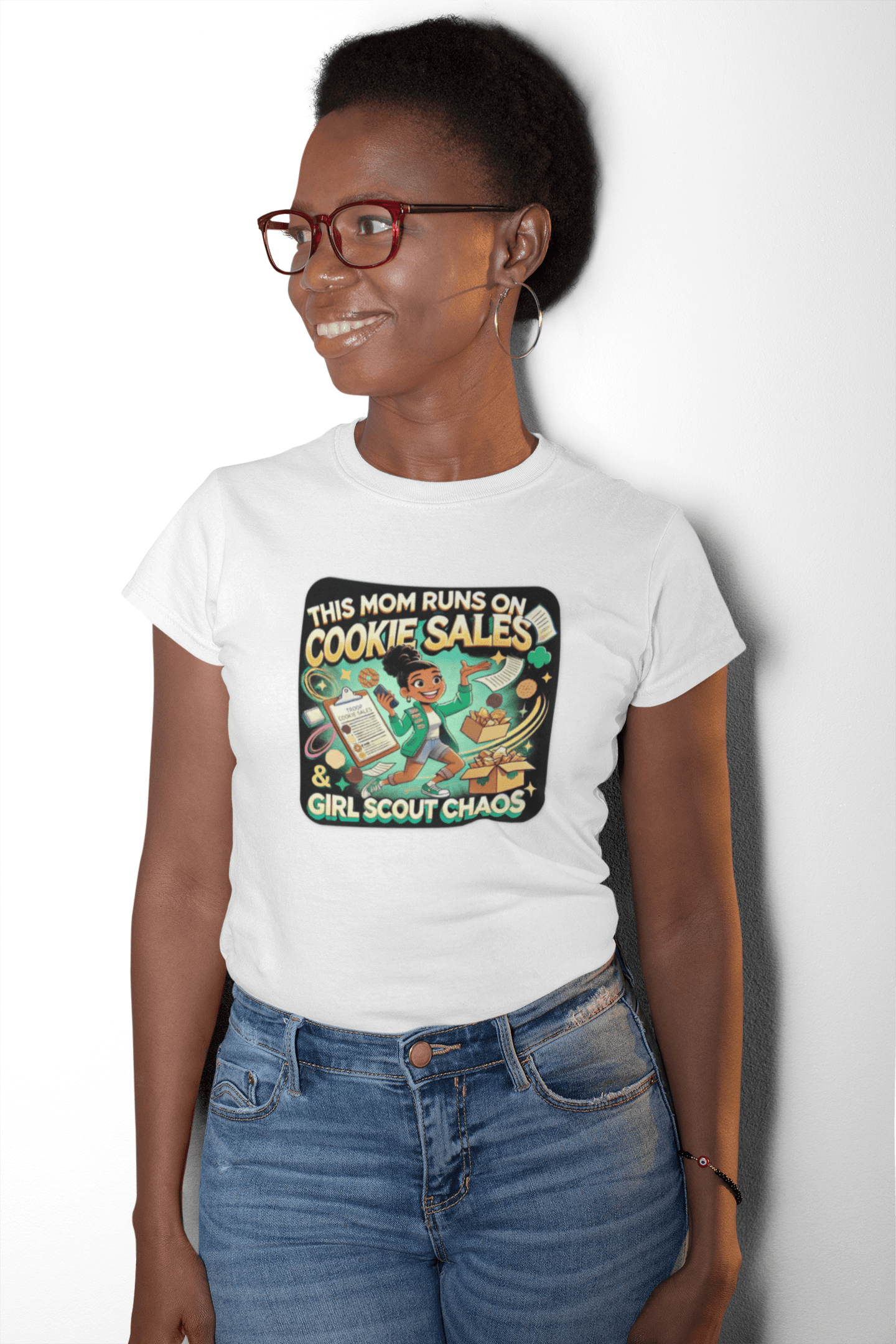 This Mom Runs on Cookies and Girl Scout Chaos - Women's Tee - Embrace the Girl Scout Hustle! (Leader Edition) - Whippie's