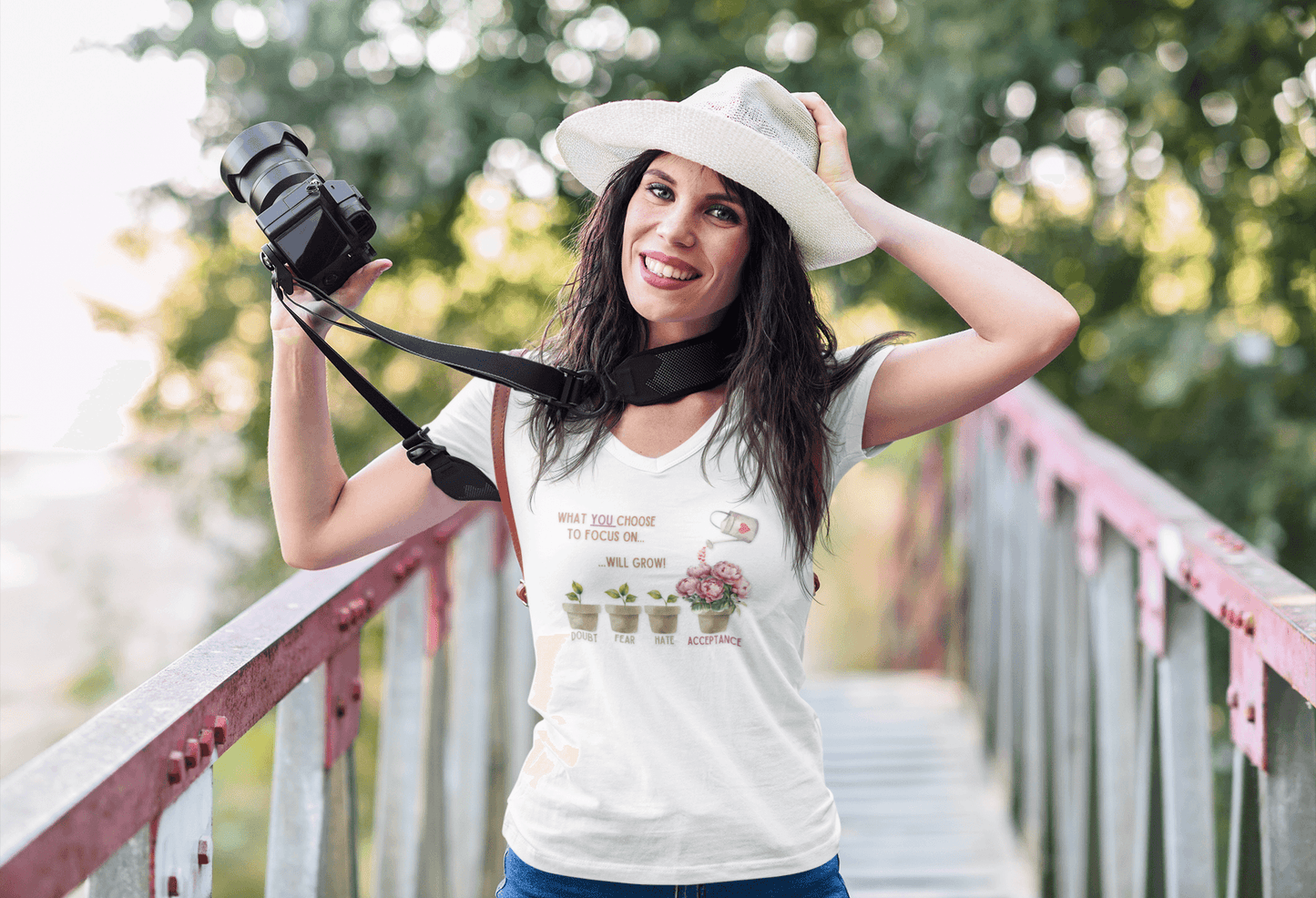 What You Choose to Focus On... Will Grow!" V-Neck Tee - 🌱 Cultivate Positivity and Style! 🌱 - Whippie's