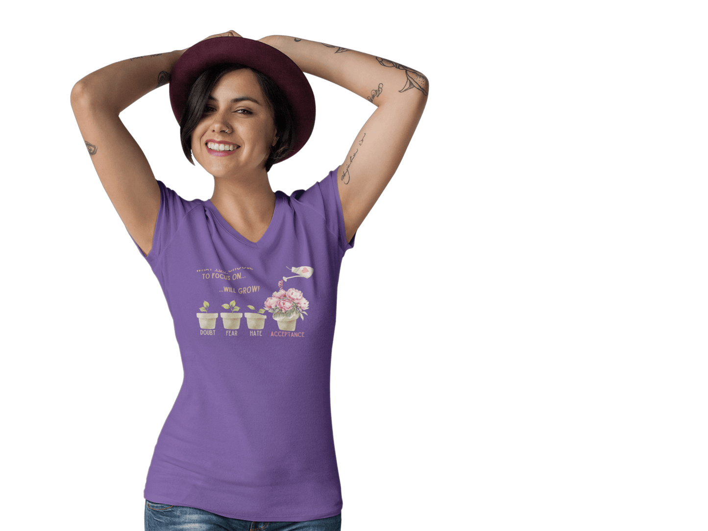 What You Choose to Focus On... Will Grow!" V-Neck Tee - 🌱 Cultivate Positivity and Style! 🌱 - Whippie's