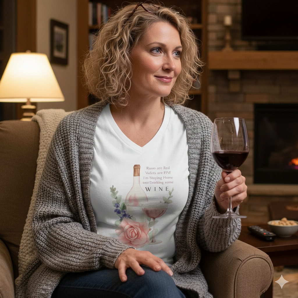 🍷 Roses Are Red... I'm Drinking Wine! 🌹 Ladies' V-Neck Tee - Relax, unwind, and enjoy the finer things.