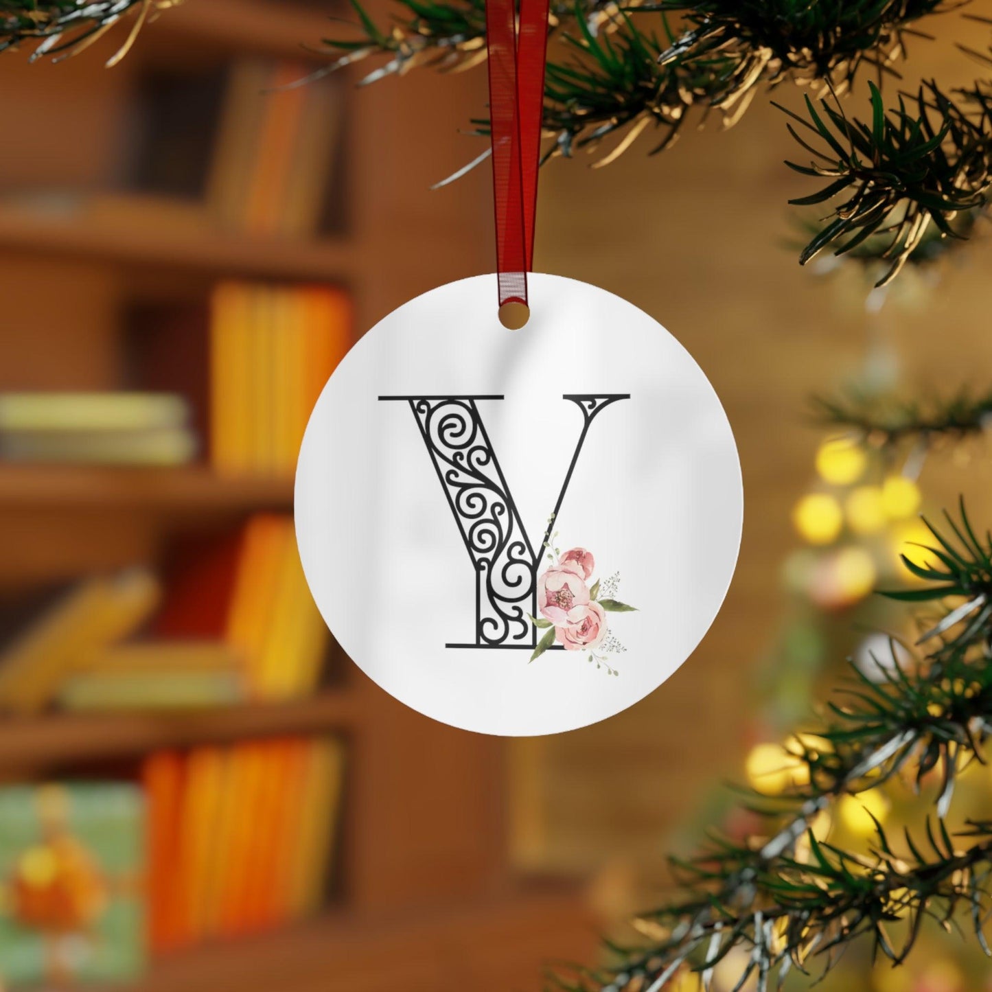 Floral Letters: Letter Y - Metal Christmas Ornament - Whippie's