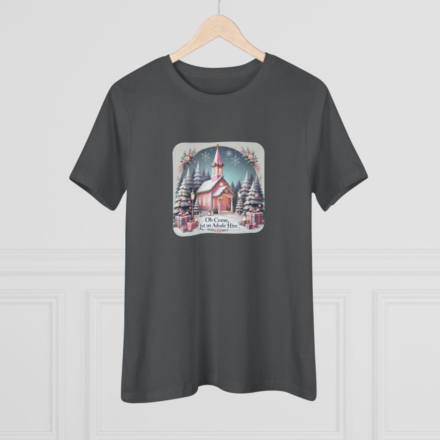 💖⛪ Pink Church - Oh Come, Let Us Adore Him ❄️🎁 - Women's Softstyle Tee - Whippie's