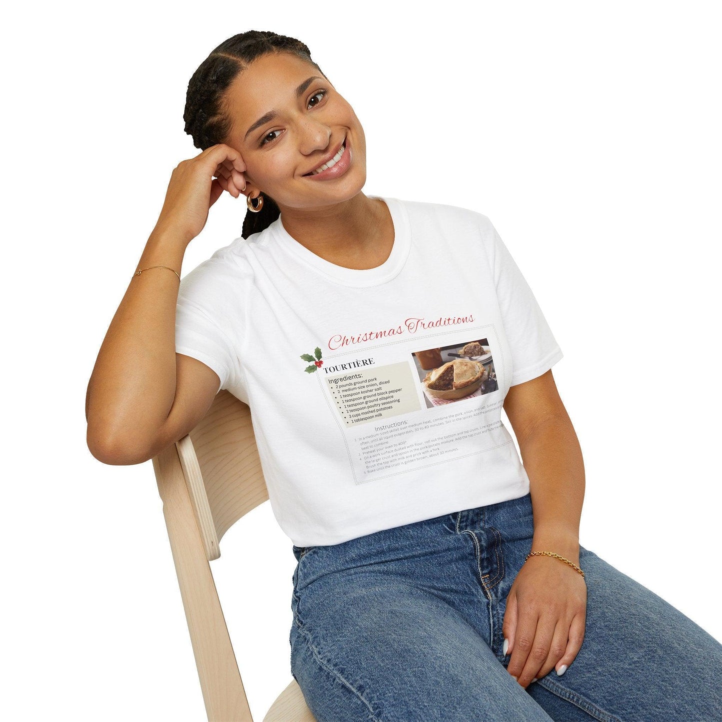 Tourtière Recipe Card - Unisex T-Shirt - French Canadian Christmas Traditions! 🎄 - Whippie's
