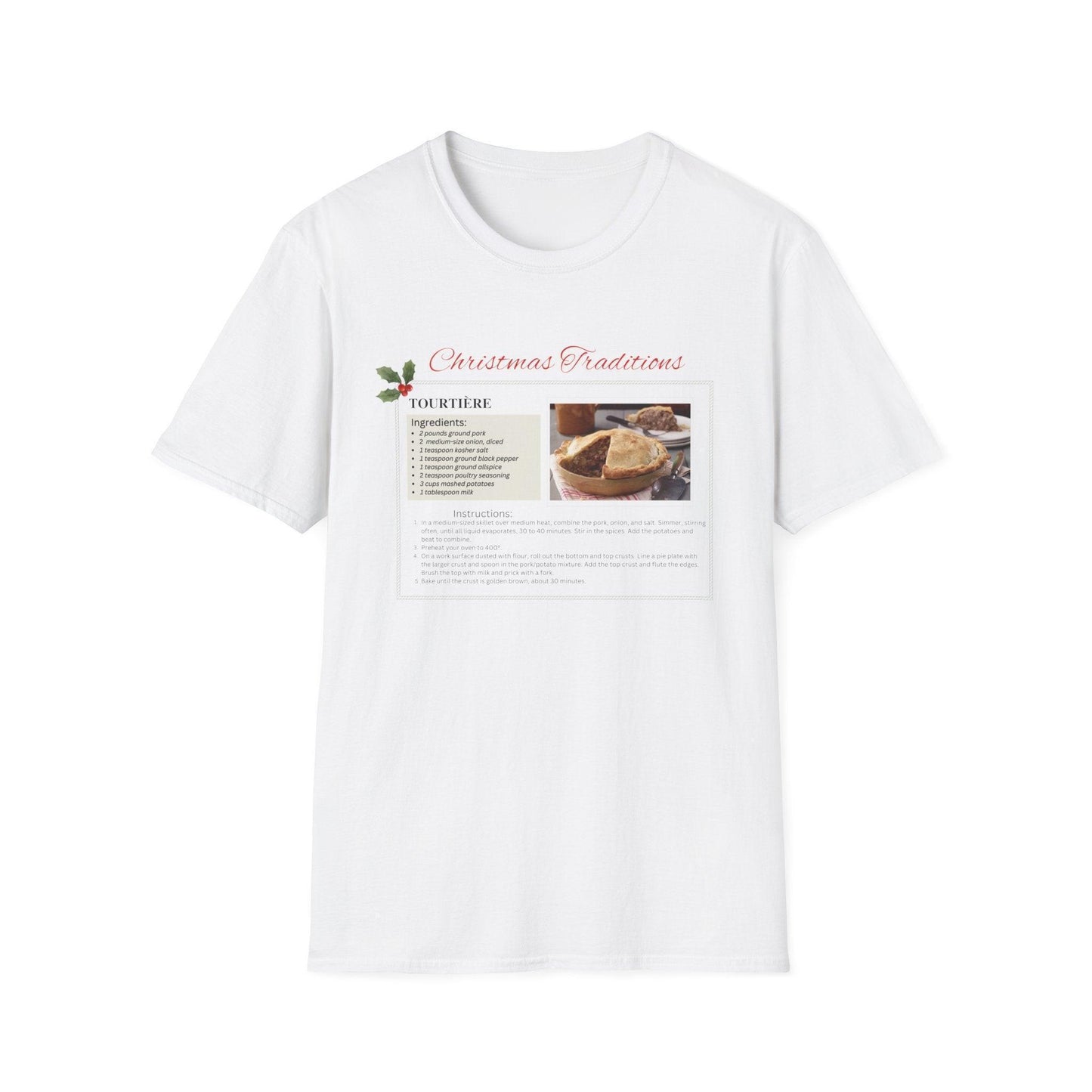 Tourtière Recipe Card - Unisex T-Shirt - French Canadian Christmas Traditions! 🎄 - Whippie's