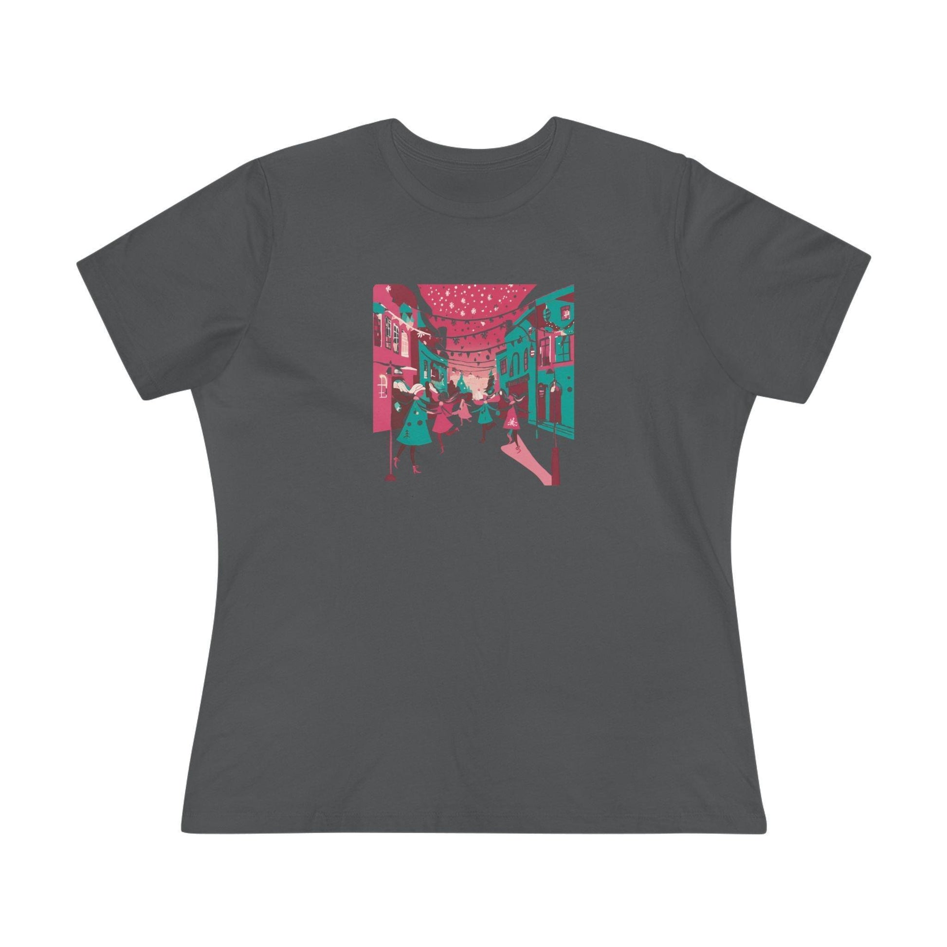 Pink and Teal Holiday Village - Women's Softstyle Tee - Whippie's