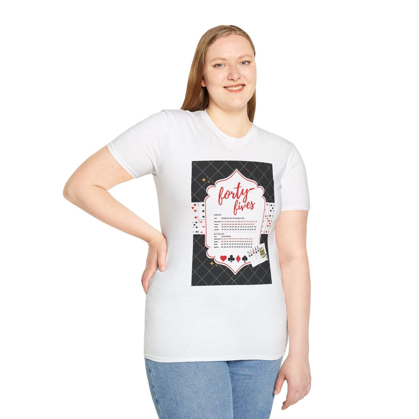 Forty-Fives Card Rankings - Black Background - Unisex T-Shirt - Whippie's