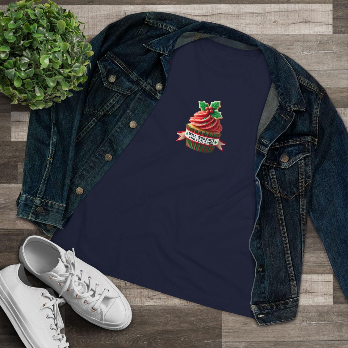 Will Workout for Cupcakes - Christmas Edition - Fuel Your Fitness! 🧁💪🎄 - Women's Softstyle Tee - Whippie's