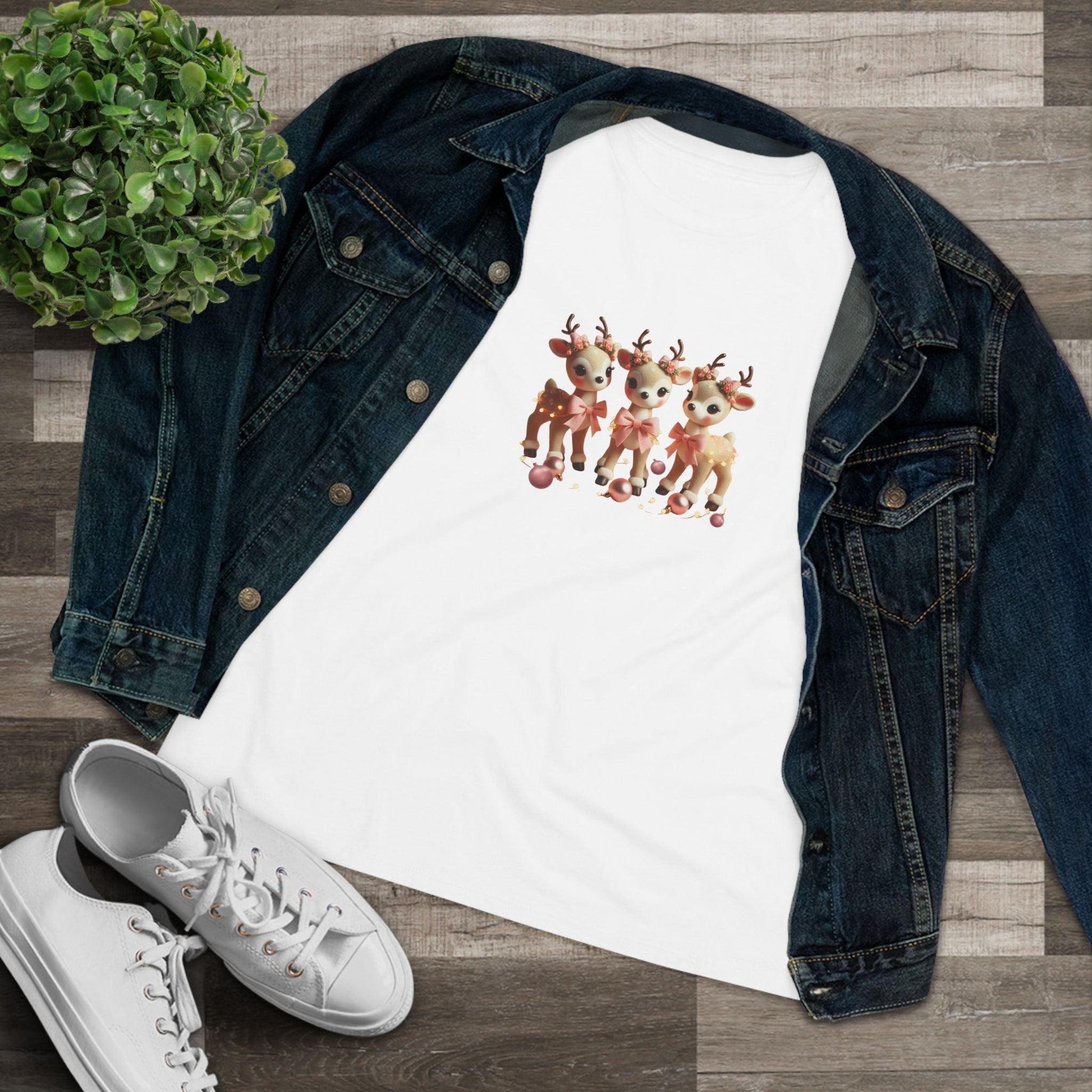 Rose Gold Reindeer Trio Christmas Decor - Women's Softstyle Tee - Whippie's