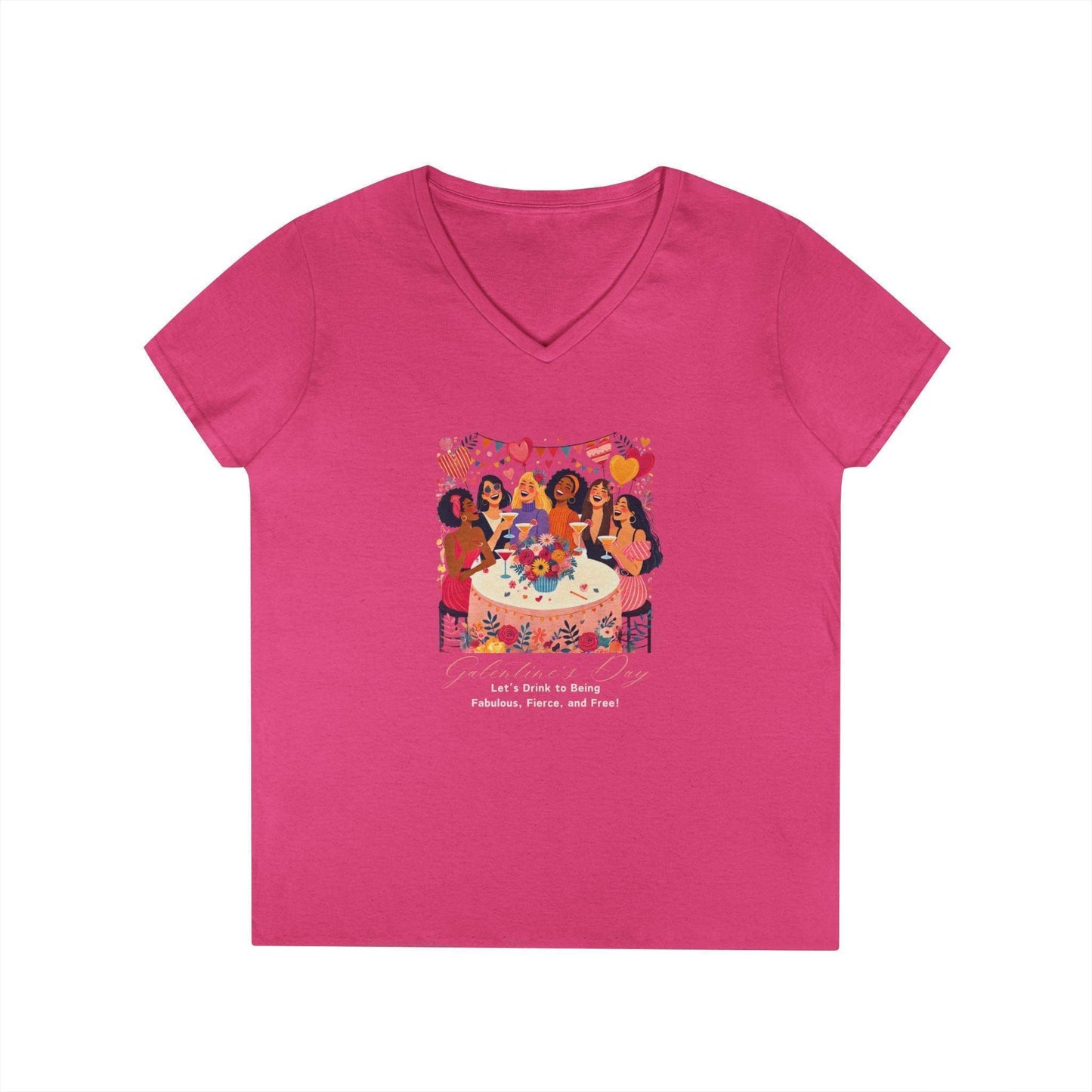 ๐ Galentine's Day: Fabulous, Fierce & Free! ๐ฅ Ladies' V-Neck Tee โจ Celebrate the power of female friendship! - Whippie's