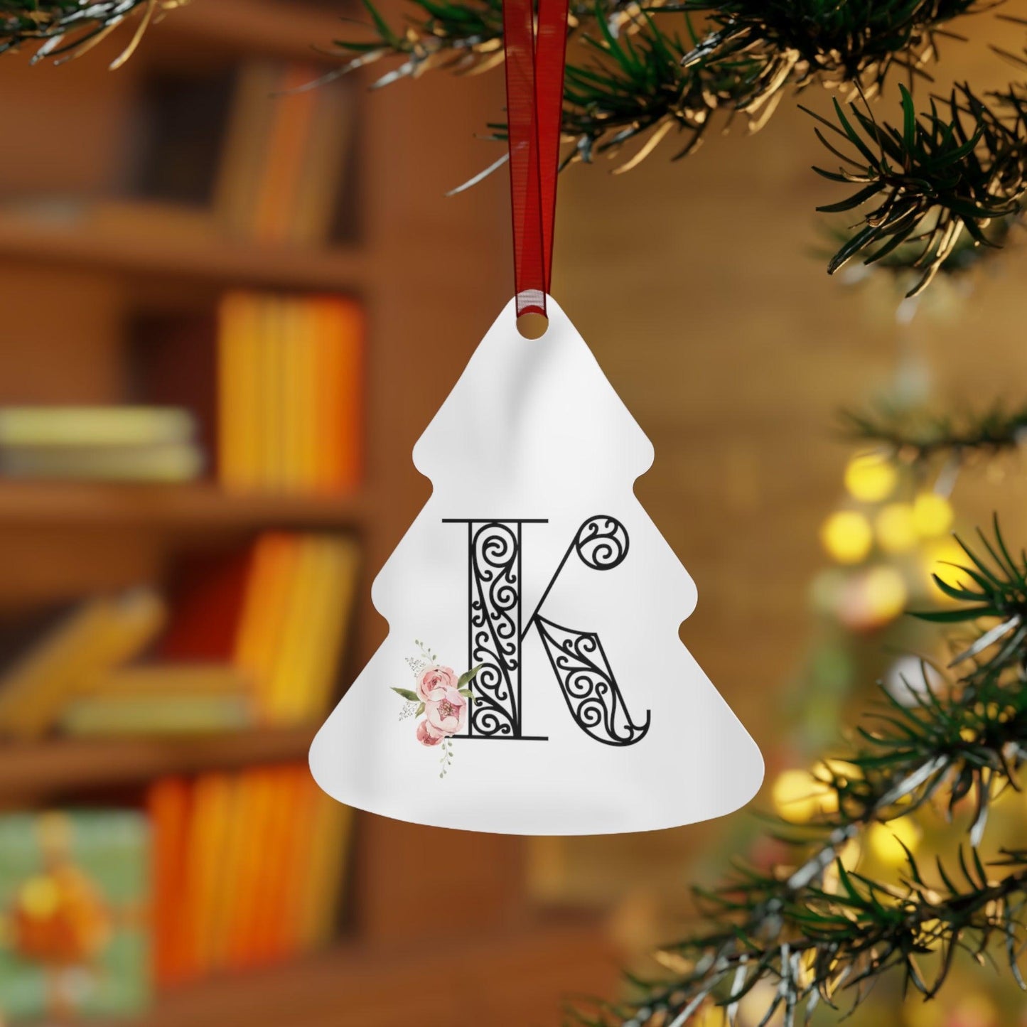 Floral Letters: Letter K - Metal Christmas Ornament - Whippie's