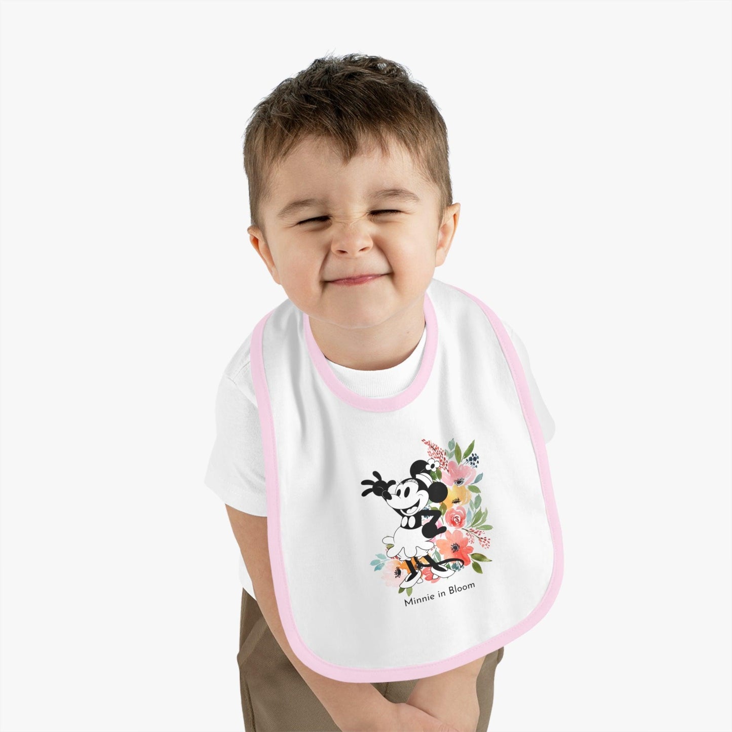 Minnie in Bloom - Mealtime Beauty! 🚢✨ Baby Contrast Trim Jersey Bib - Whippie's