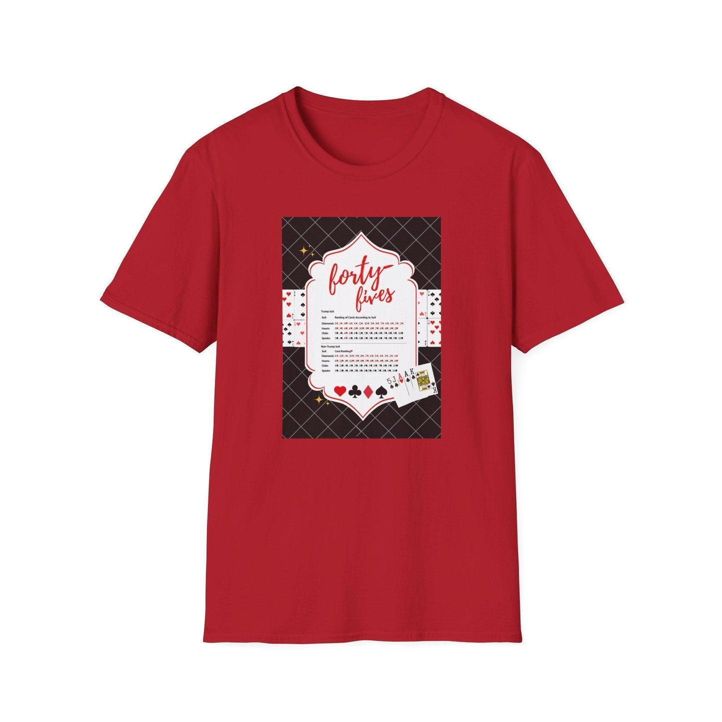 Forty-Fives Card Rankings - Black Background - Unisex T-Shirt - Whippie's
