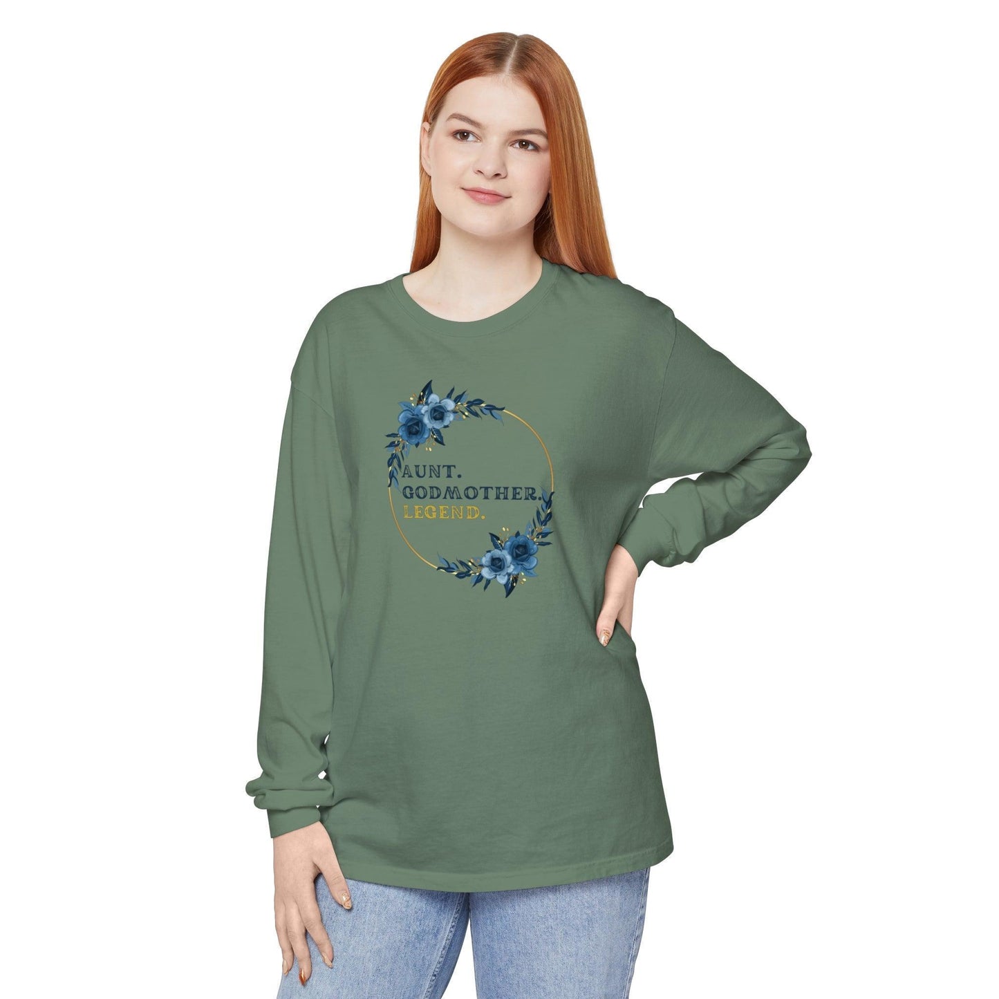 💐 Aunt. Godmother. Legend. Unisex Garment-Dyed Long Sleeve T-Shirt 👑 - Whippie's
