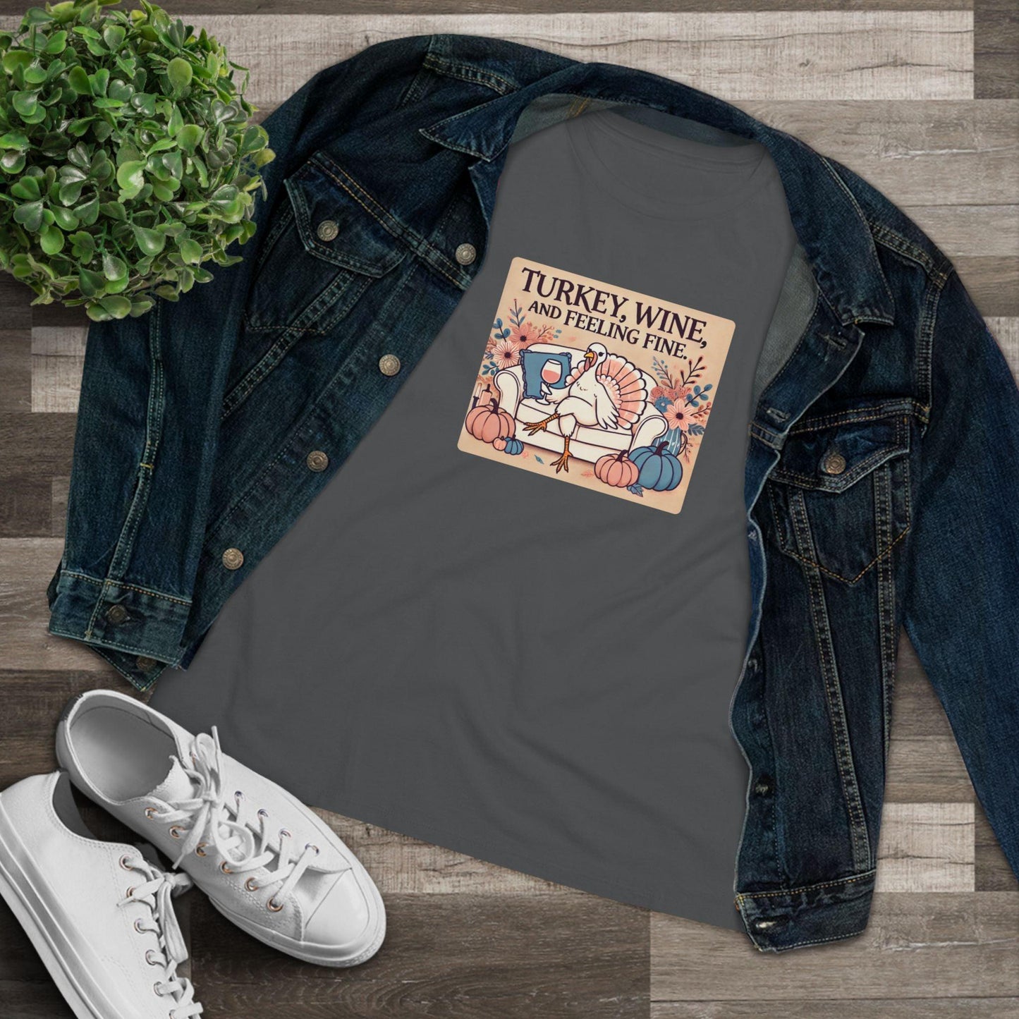 Turkey, Wine, Feeling Fine - Cheers to Thanksgiving! 🦃🍷 - Women's Softstyle Tee - Whippie's