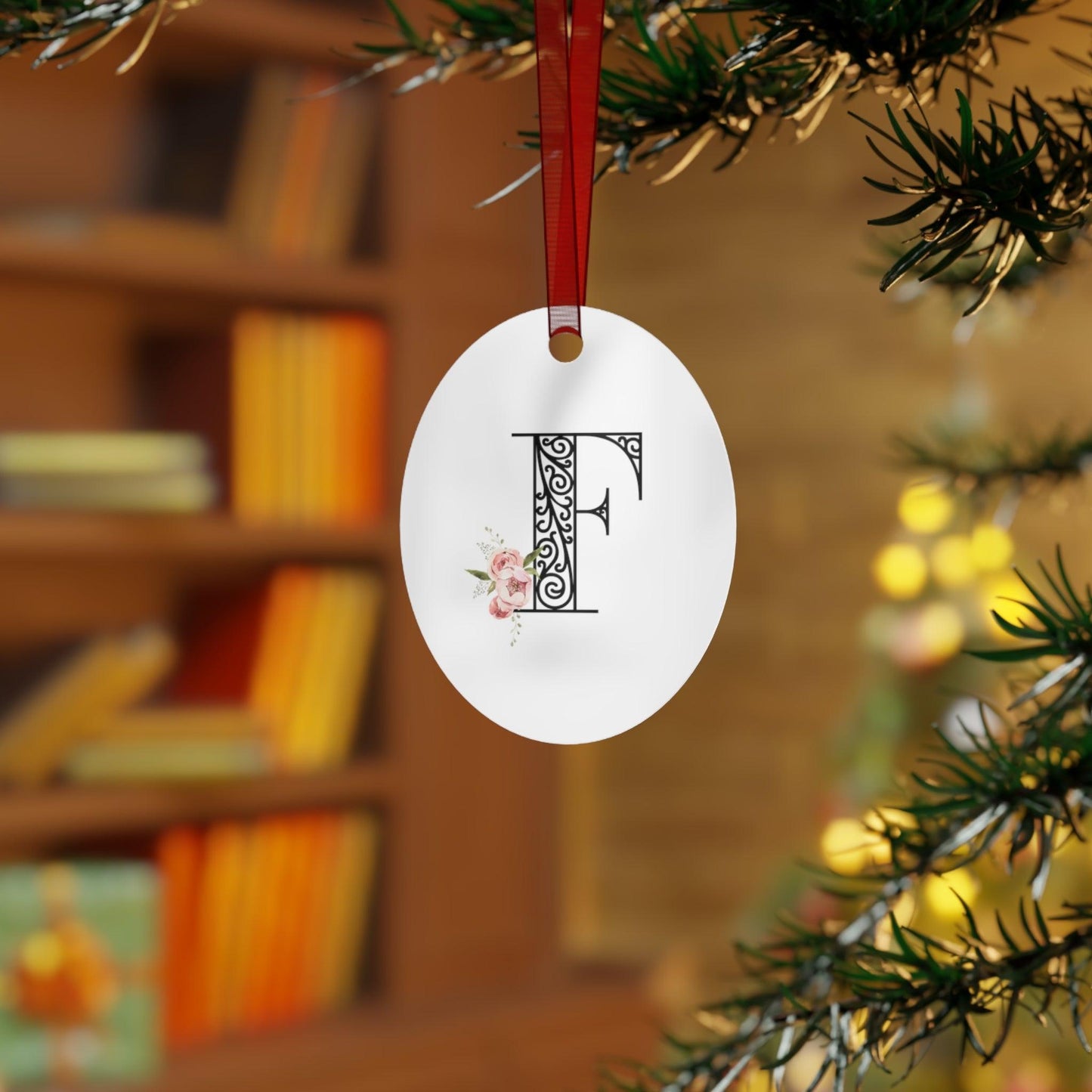 Floral Letters: Letter F - Metal Christmas Ornament - Whippie's