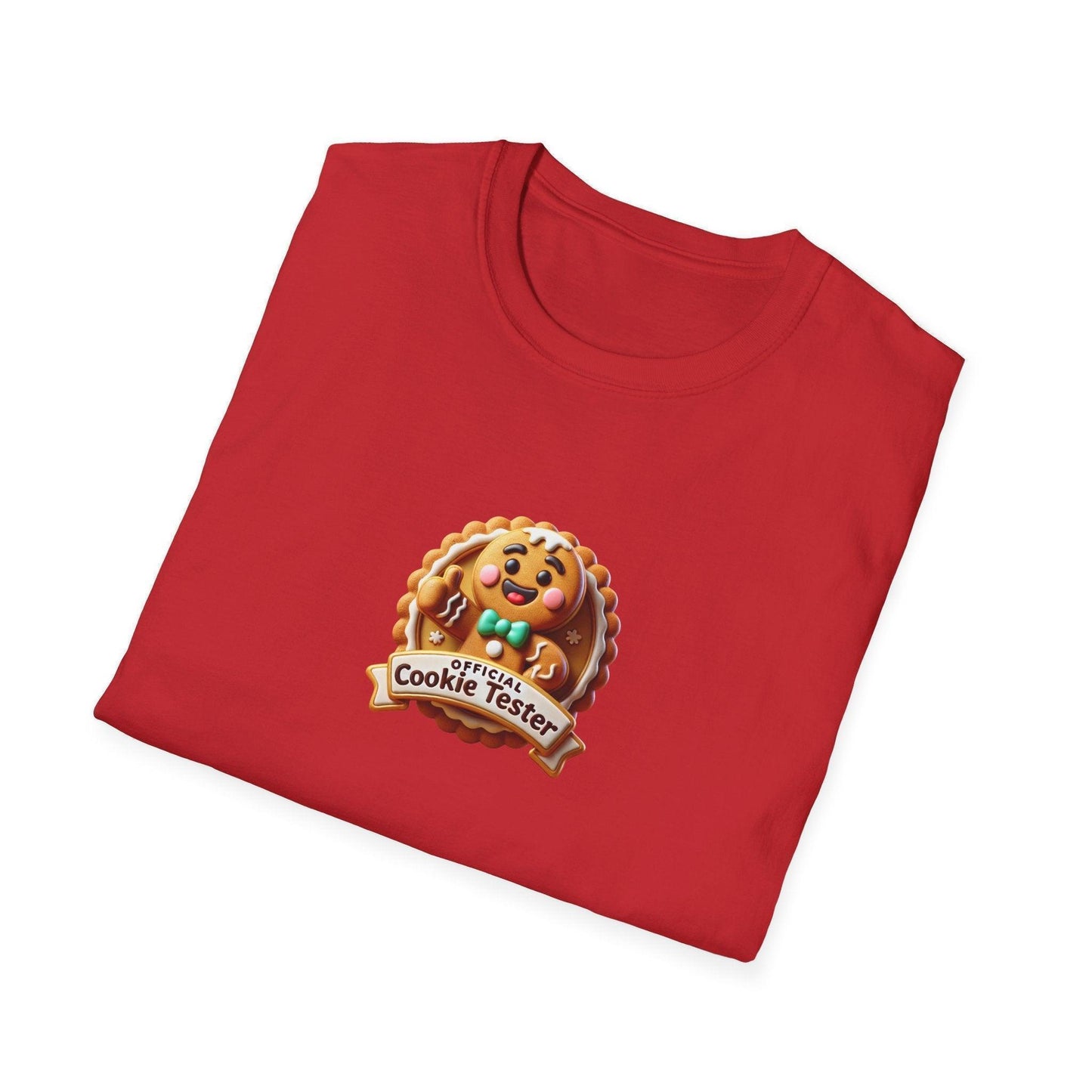 Official Cookie Tester 🍪 – Fun Gingerbread Design with Peeking Gingerbread Man - Unisex Softstyle Tee - Whippie's