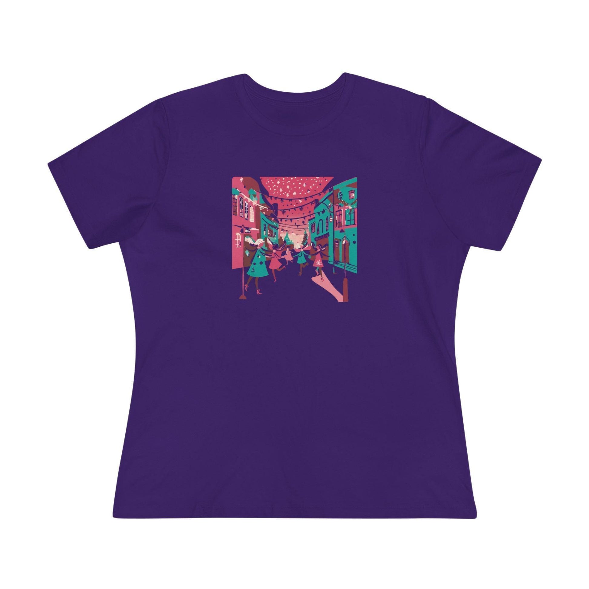Pink and Teal Holiday Village - Women's Softstyle Tee - Whippie's