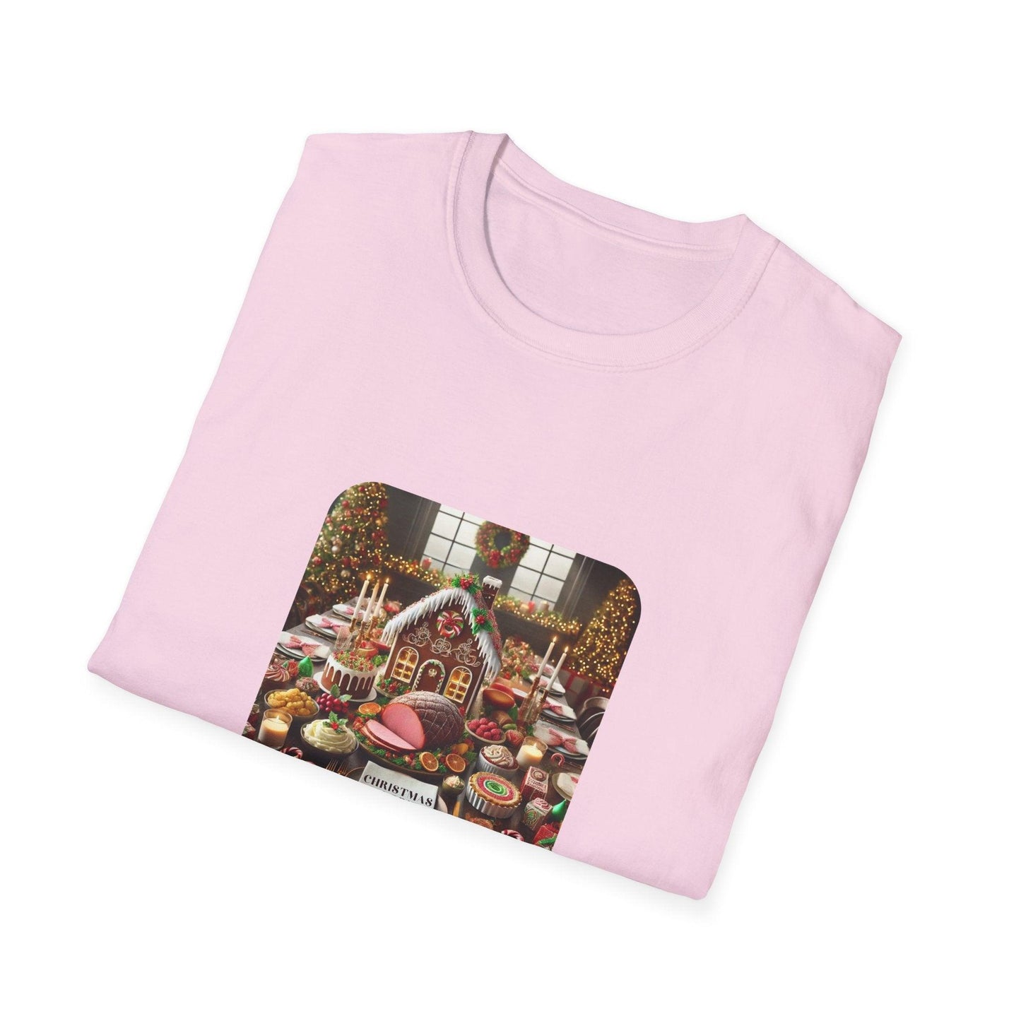 Christmas Calories Don’t Count 🎄 – Fun Festive Design with Gingerbread House & Holiday Feast - Unisex Softstyle Tee - Whippie's