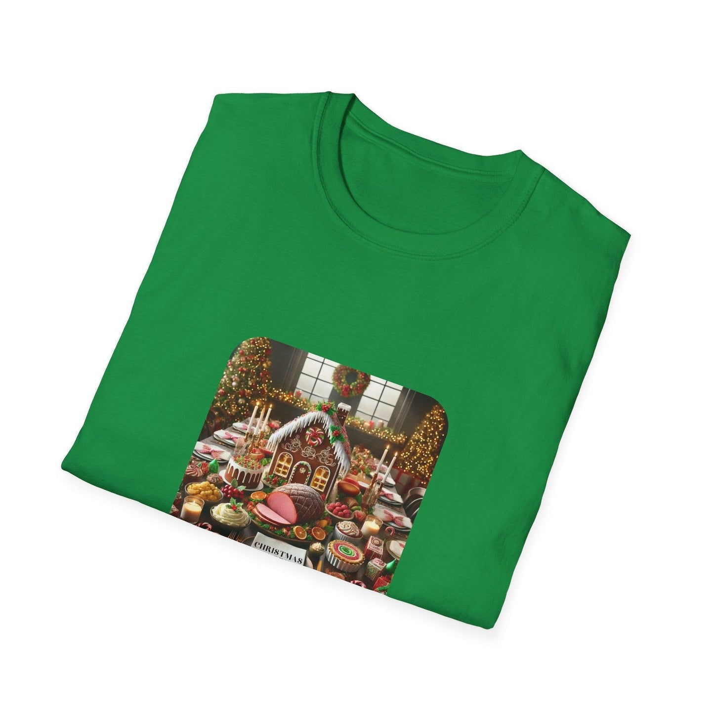 Christmas Calories Don’t Count 🎄 – Fun Festive Design with Gingerbread House & Holiday Feast - Unisex Softstyle Tee - Whippie's