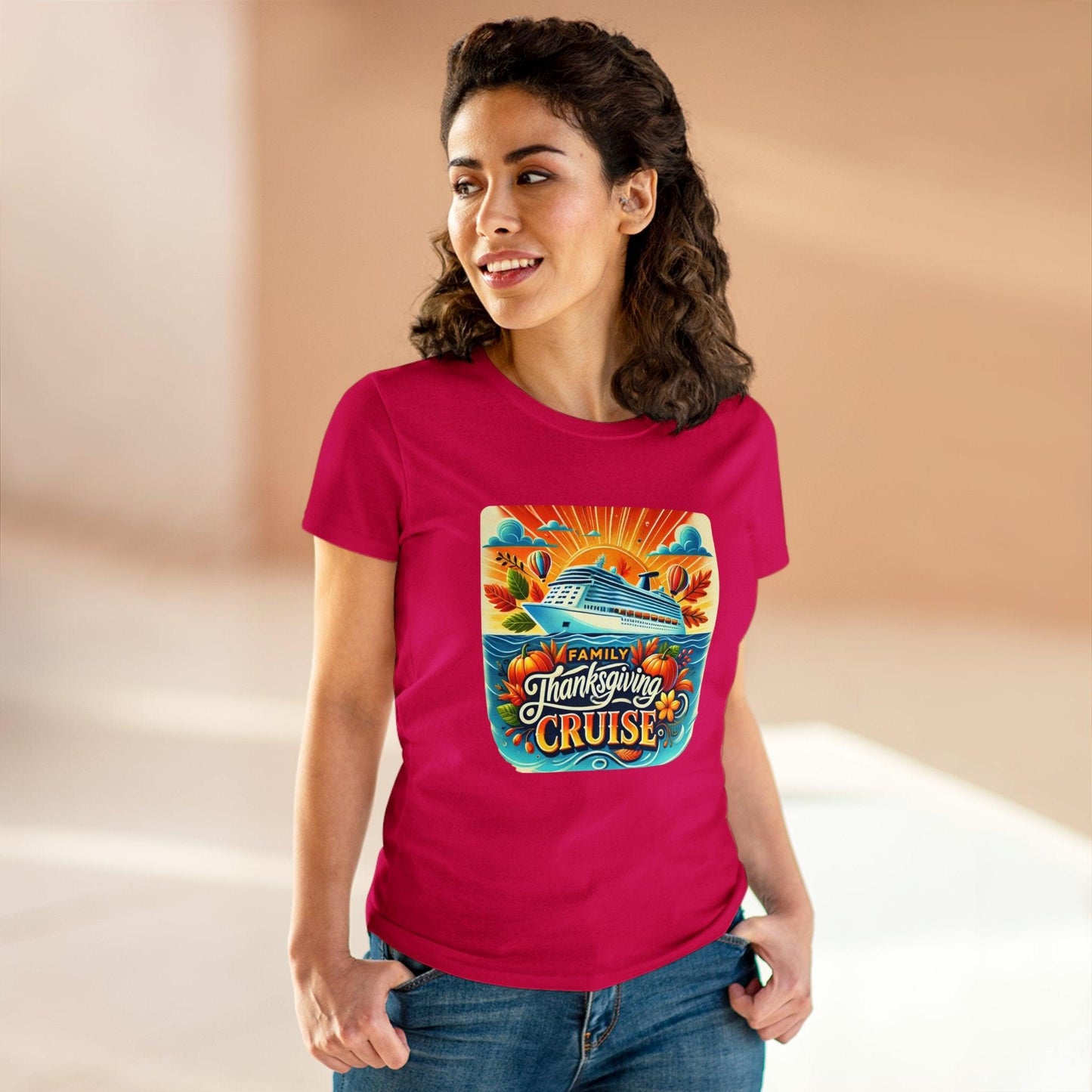 Family Thanksgiving Cruise - Gobble 'til You Wobble! 🚢🍂 Women's Midweight Cotton Tee - Whippie's