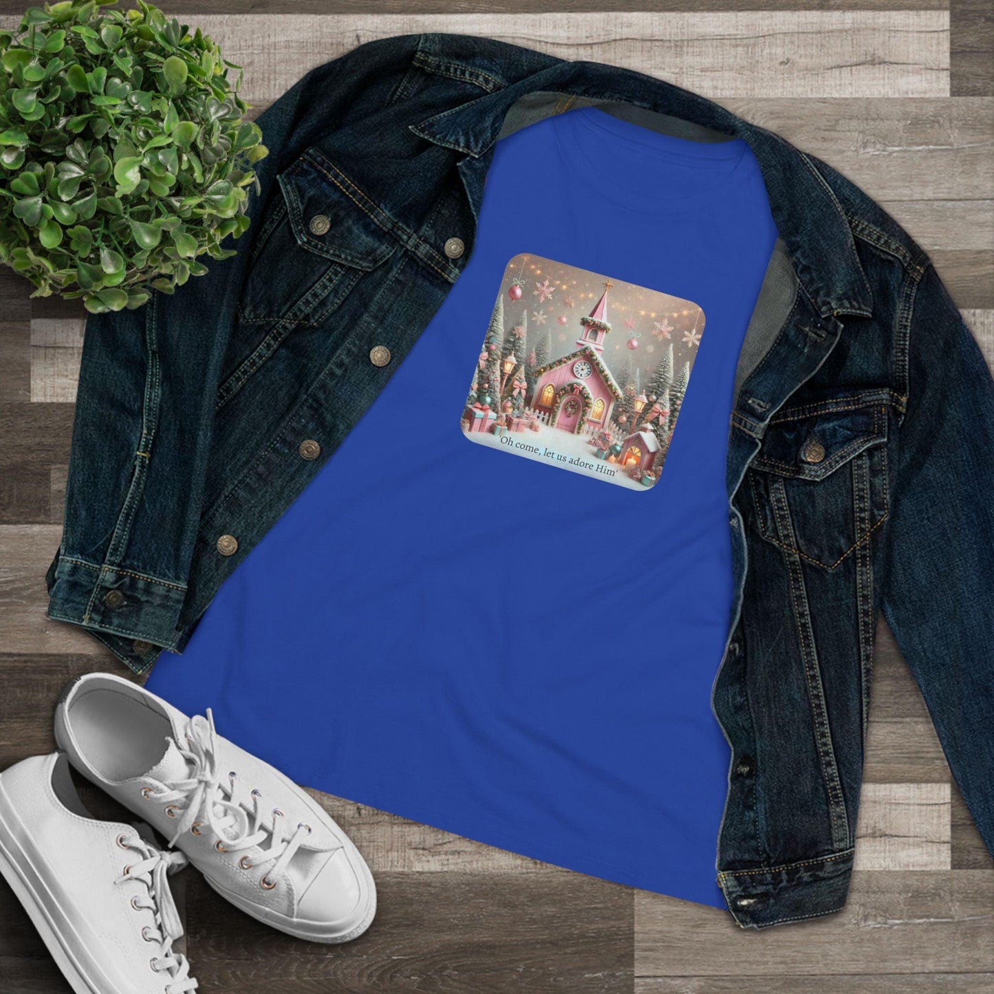 💖🏡 Pink Christmas Village - Oh Come, Let Us Adore Him ✨🎄 - Women's Softstyle Tee - Whippie's