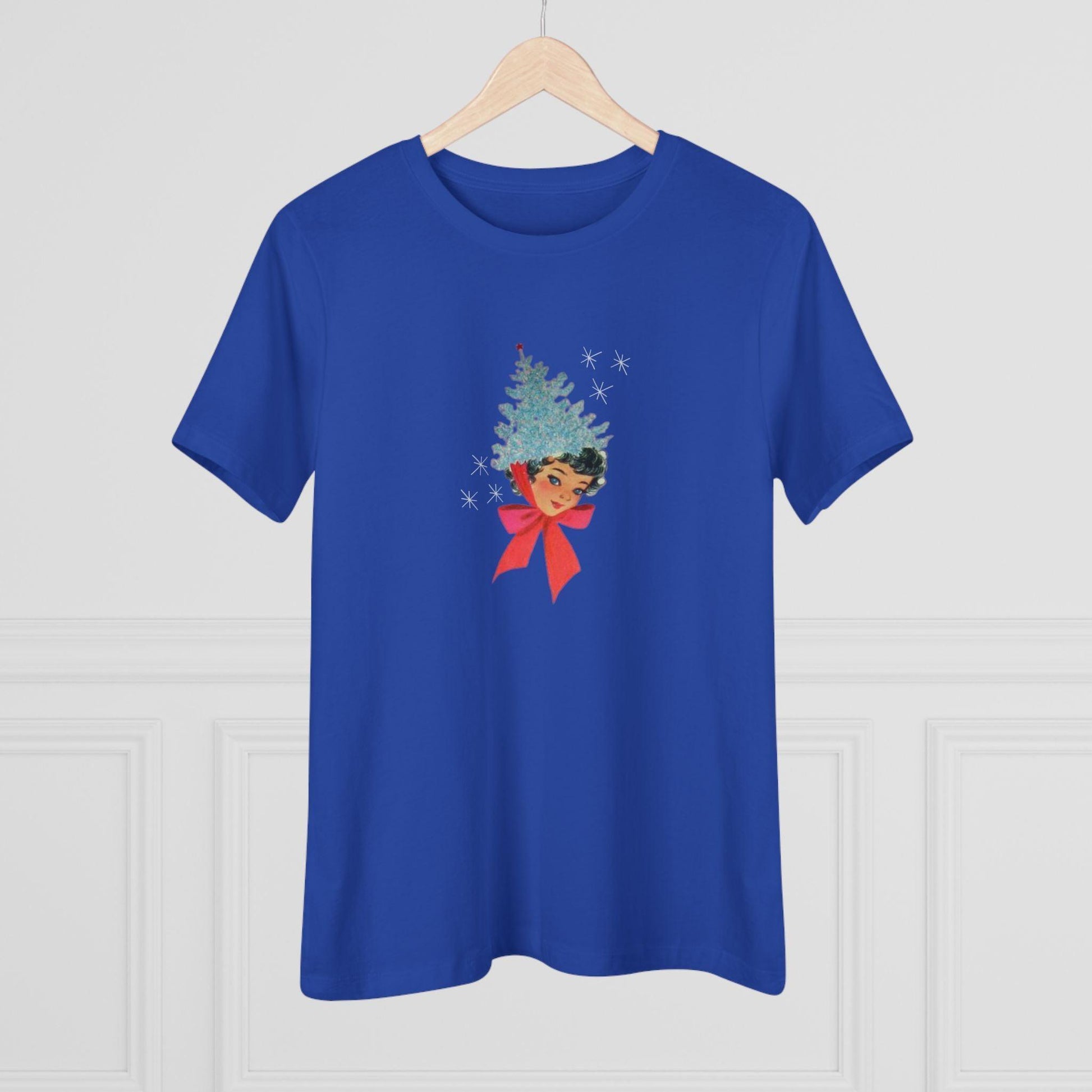 Retro Lady with Tinsel Christmas Tree Hat - Women's Tee - Whippie's