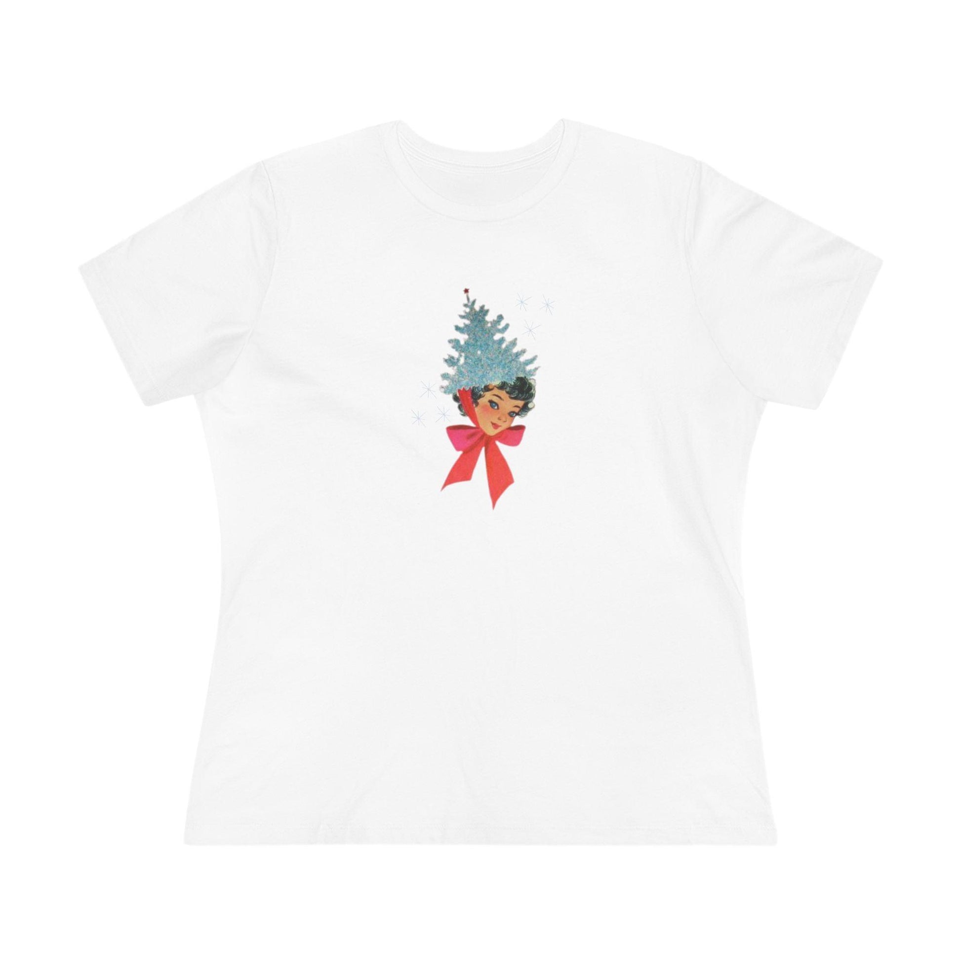 Retro Lady with Tinsel Christmas Tree Hat - Women's Tee - Whippie's