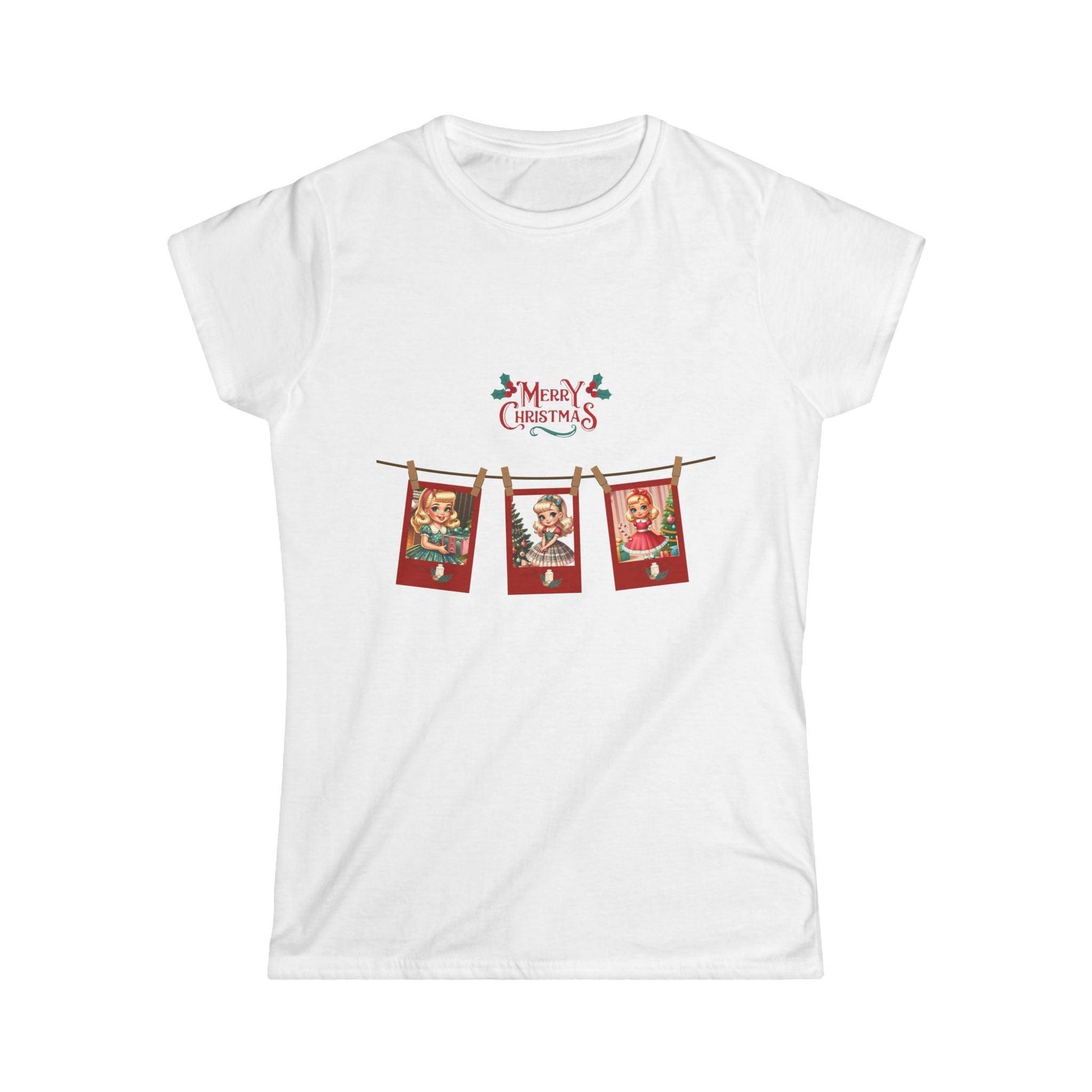 Merry Christmas - Photo Banner - Blonde Girls - Women's Softstyle Tee - Whippie's