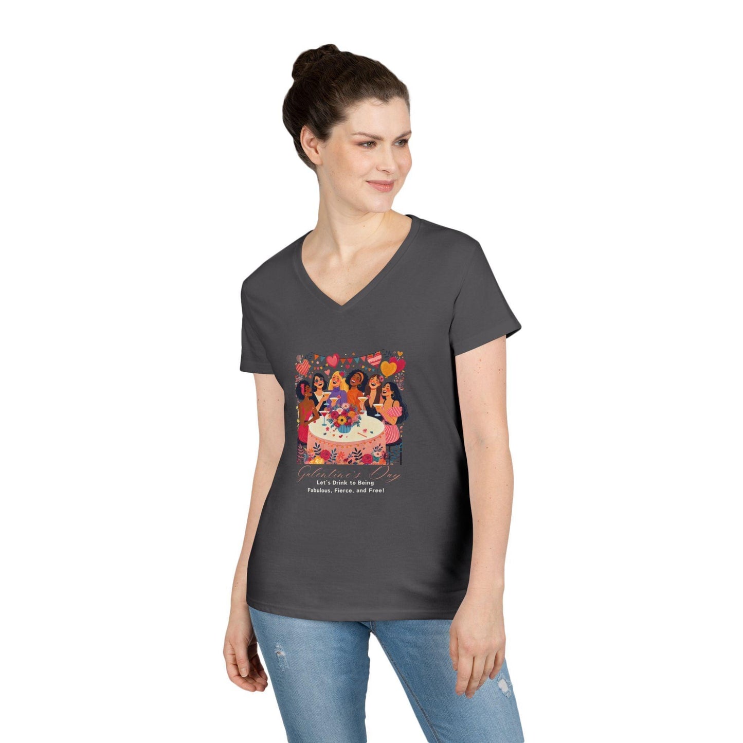 ๐ Galentine's Day: Fabulous, Fierce & Free! ๐ฅ Ladies' V-Neck Tee โจ Celebrate the power of female friendship! - Whippie's