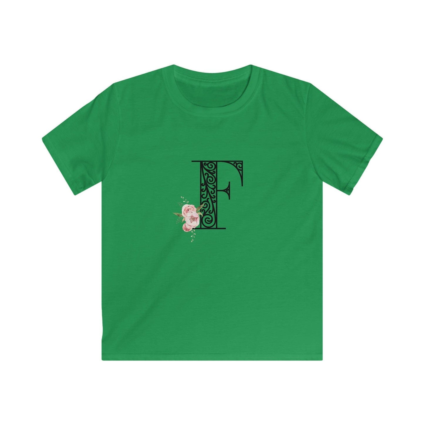 Floral Letters: Letter F - Kids Softstyle Tee - Whippie's
