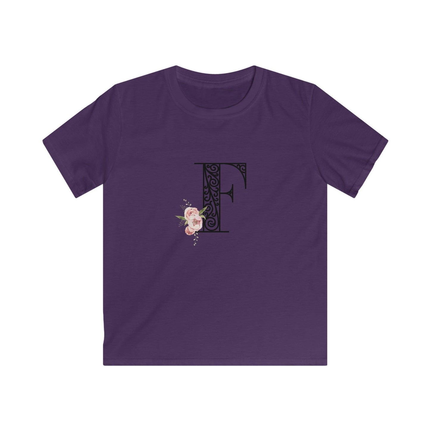 Floral Letters: Letter F - Kids Softstyle Tee - Whippie's