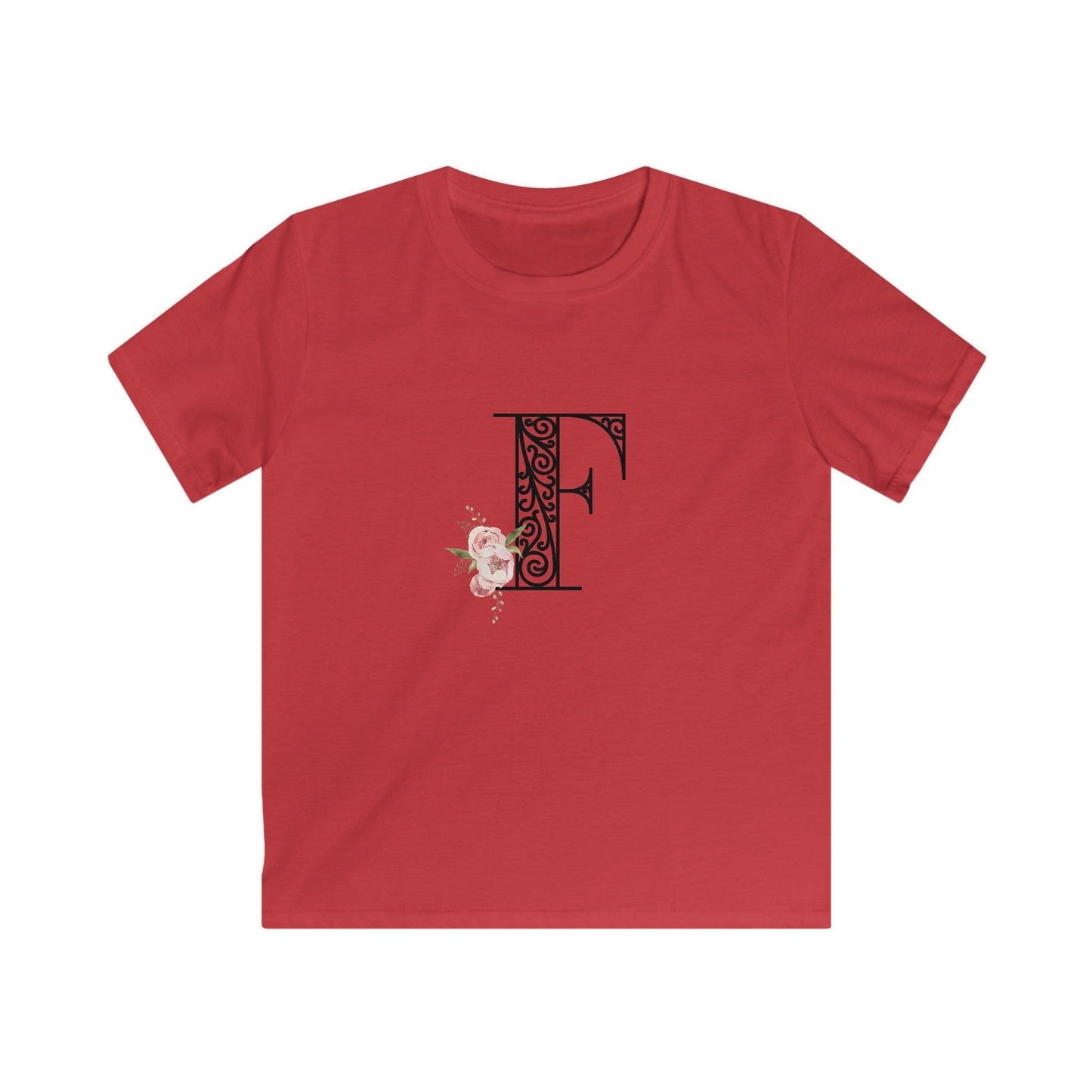 Floral Letters: Letter F - Kids Softstyle Tee - Whippie's