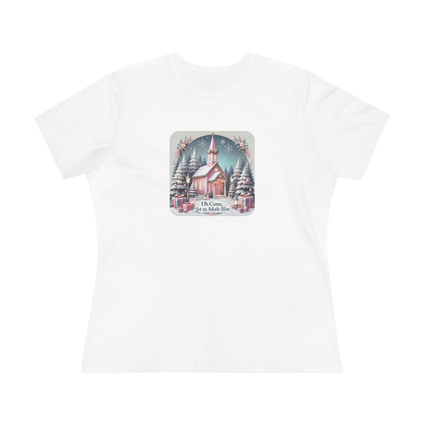💖⛪ Pink Church - Oh Come, Let Us Adore Him ❄️🎁 - Women's Softstyle Tee - Whippie's