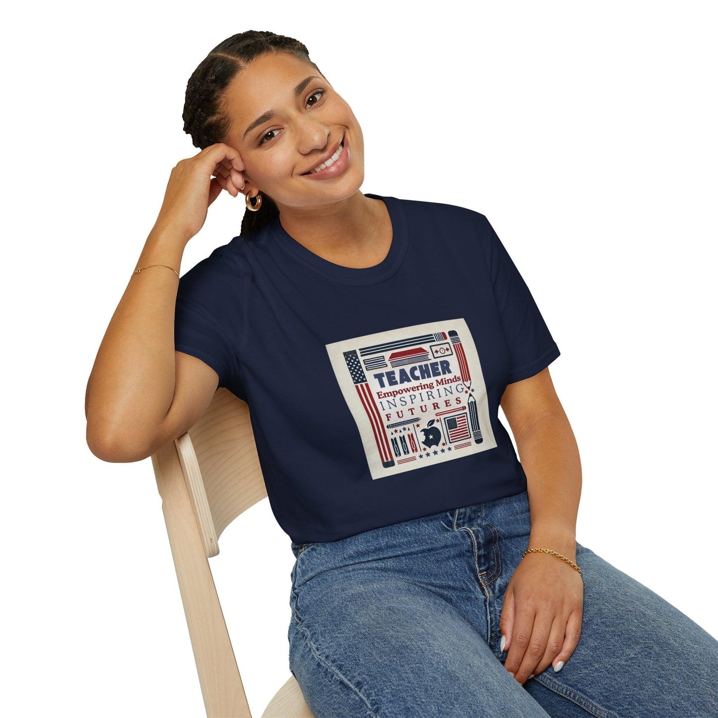 Teacher, Empowering Minds, Inspiring Futures Tee 🍎📚 - Patriotic Colors - Unisex T-Shirt - Whippie's